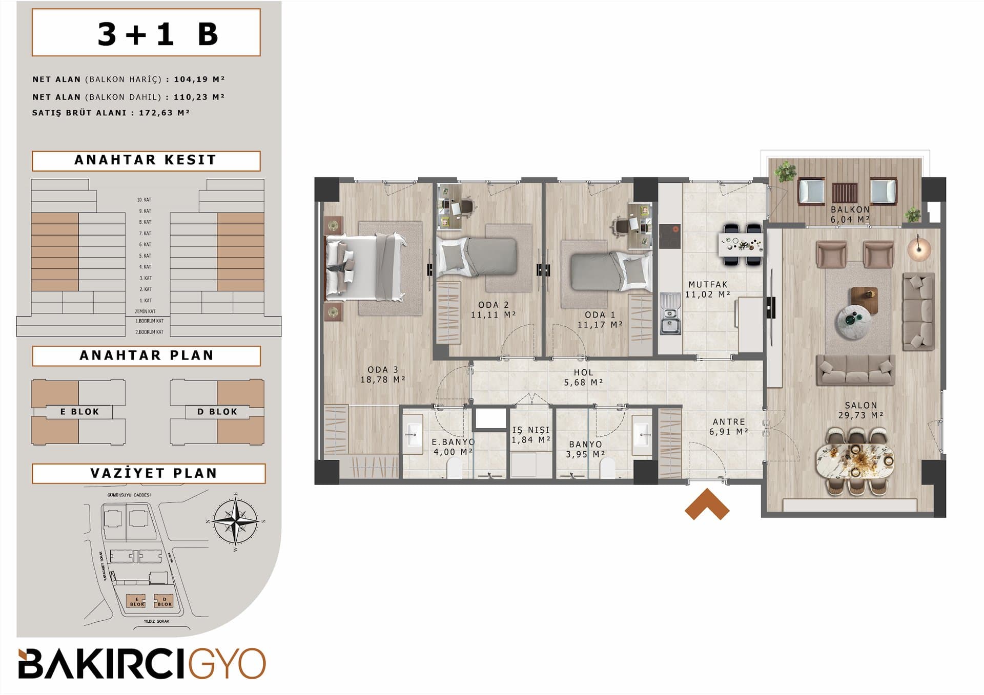 Bakirci Zenit Topkapi Project – 3+1 Type B floor plan