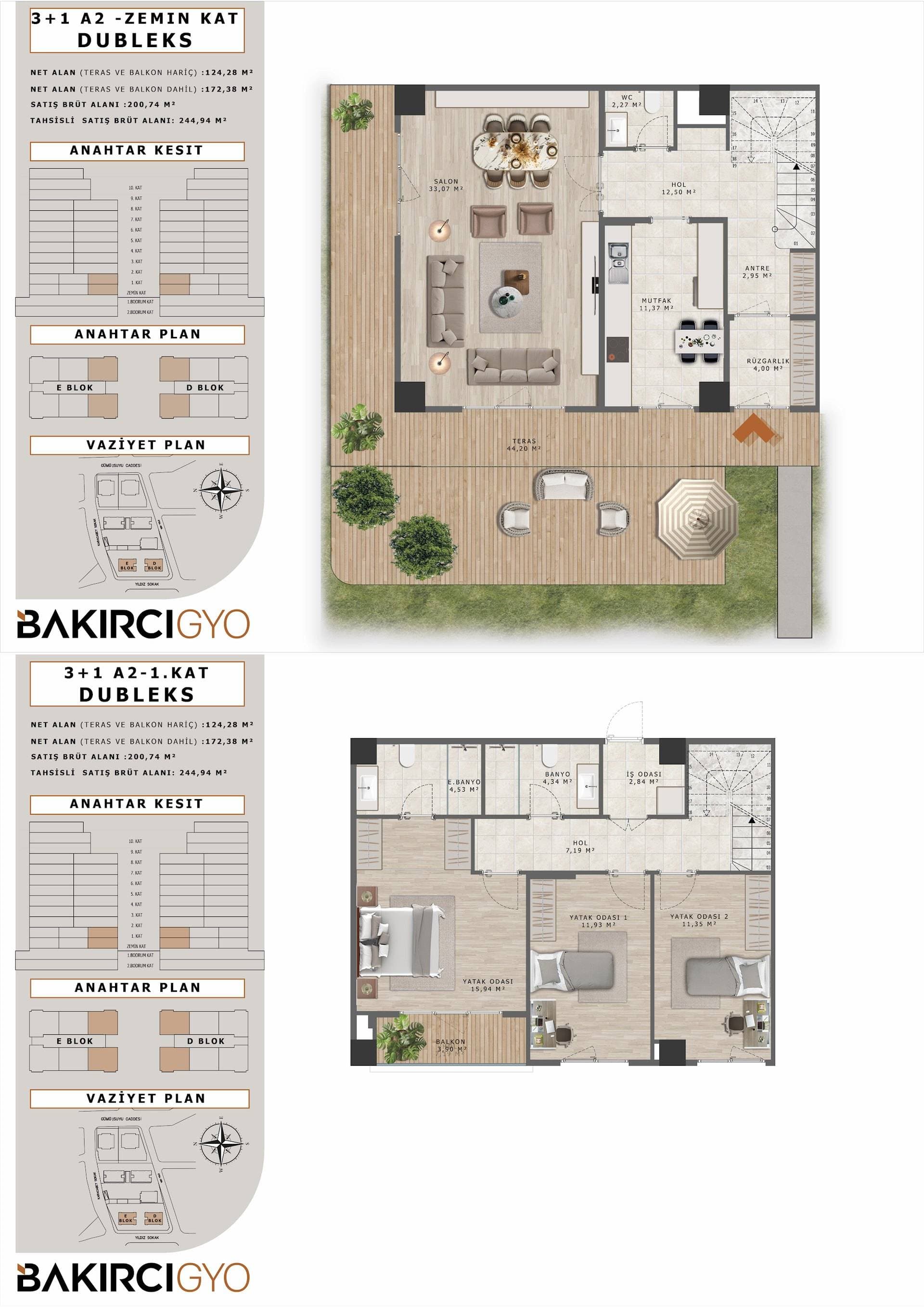 Bakirci Zenit Topkapi Project – 3+1 Duplex Type A2 floor plan