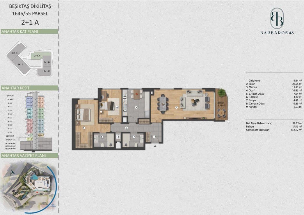 Barbaros 48 Project – 2+1 Type A floor plan
