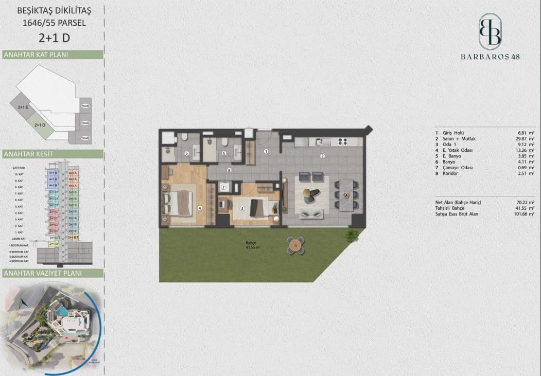 Barbaros 48 Project – 2+1 Type D (garden) floor plan