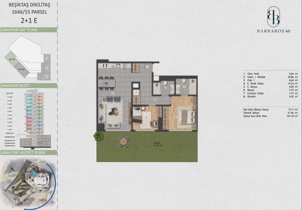 Barbaros 48 Project – 2+1 Type E (garden) floor plan