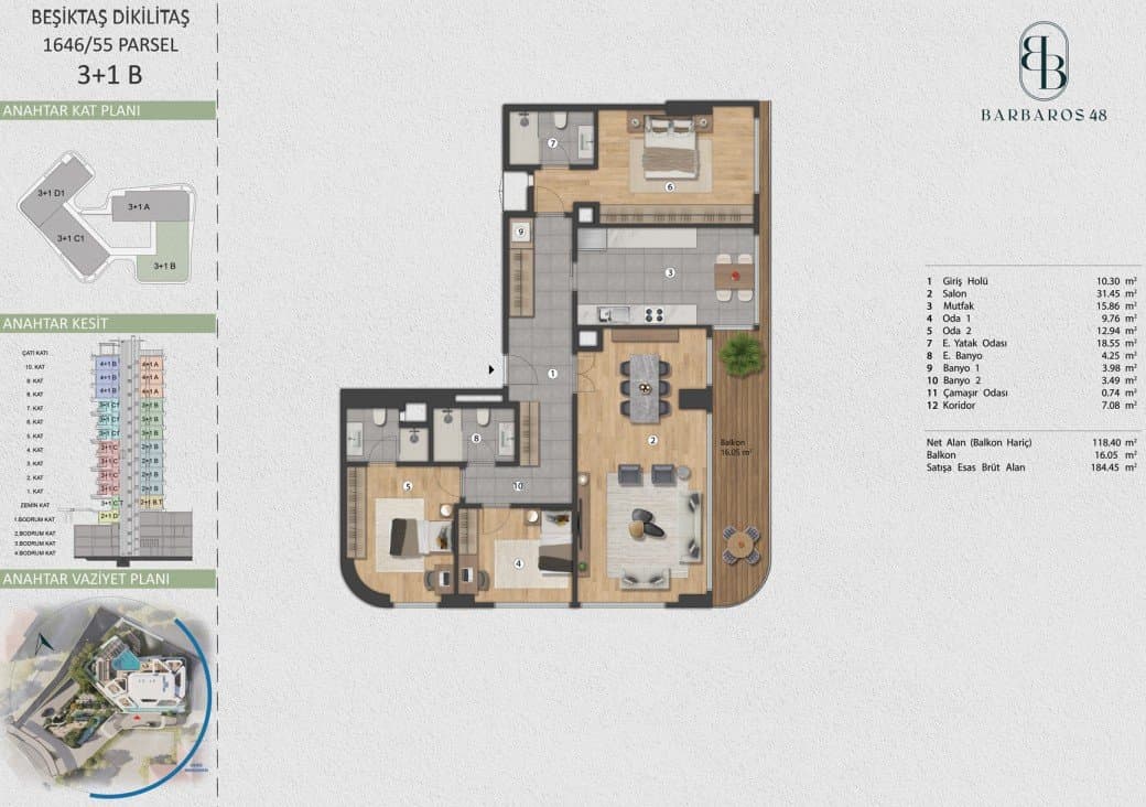 Barbaros 48 Project – 3+1 Type B floor plan