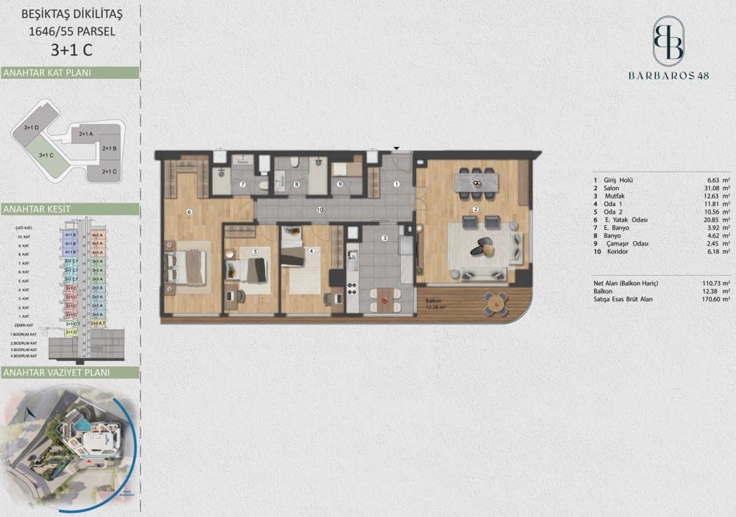 Barbaros 48 Project – 3+1 Type C floor plan