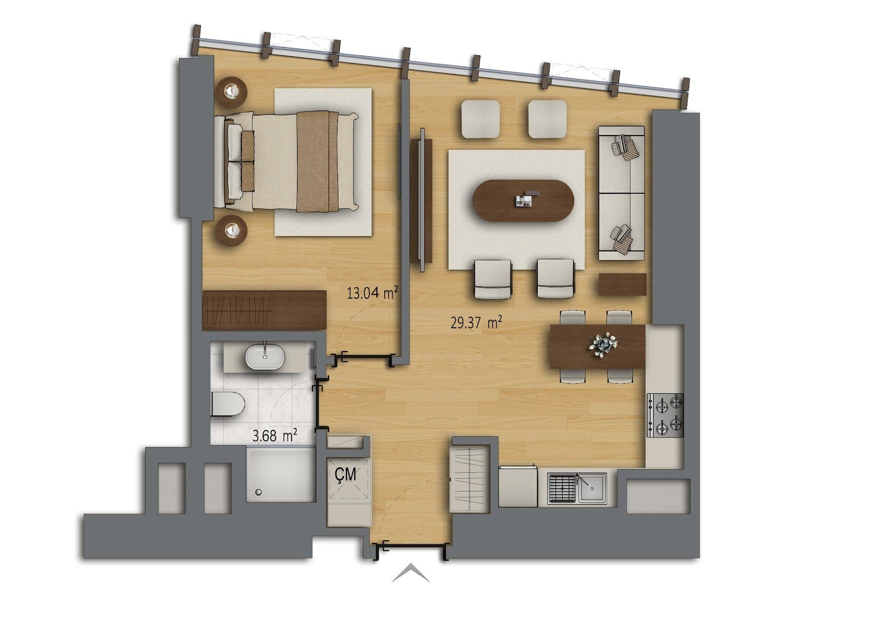 پروژه Bomonti Residences by Rotana – پلان 1+1 Type A