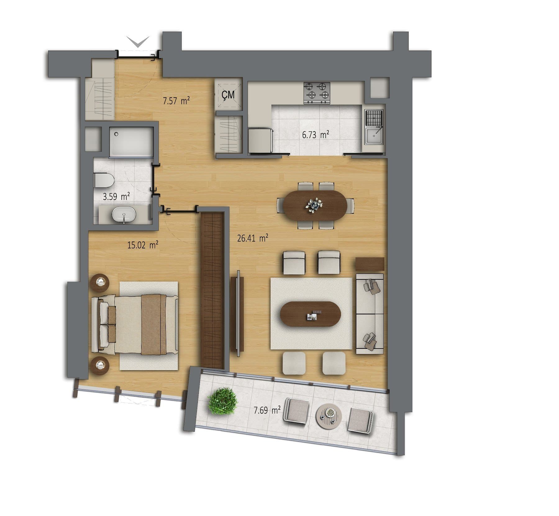 پروژه Bomonti Residences by Rotana – پلان 1+1 Type B