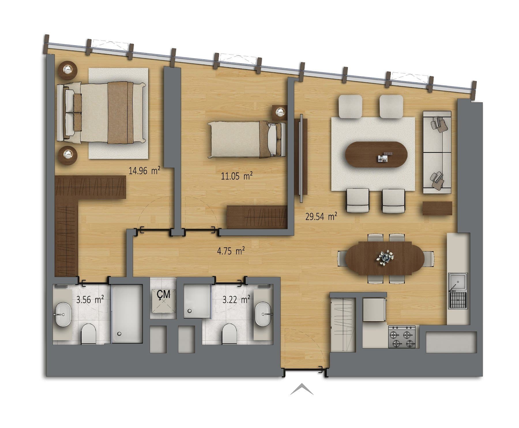 پروژه Bomonti Residences by Rotana – پلان 2+1 Type A