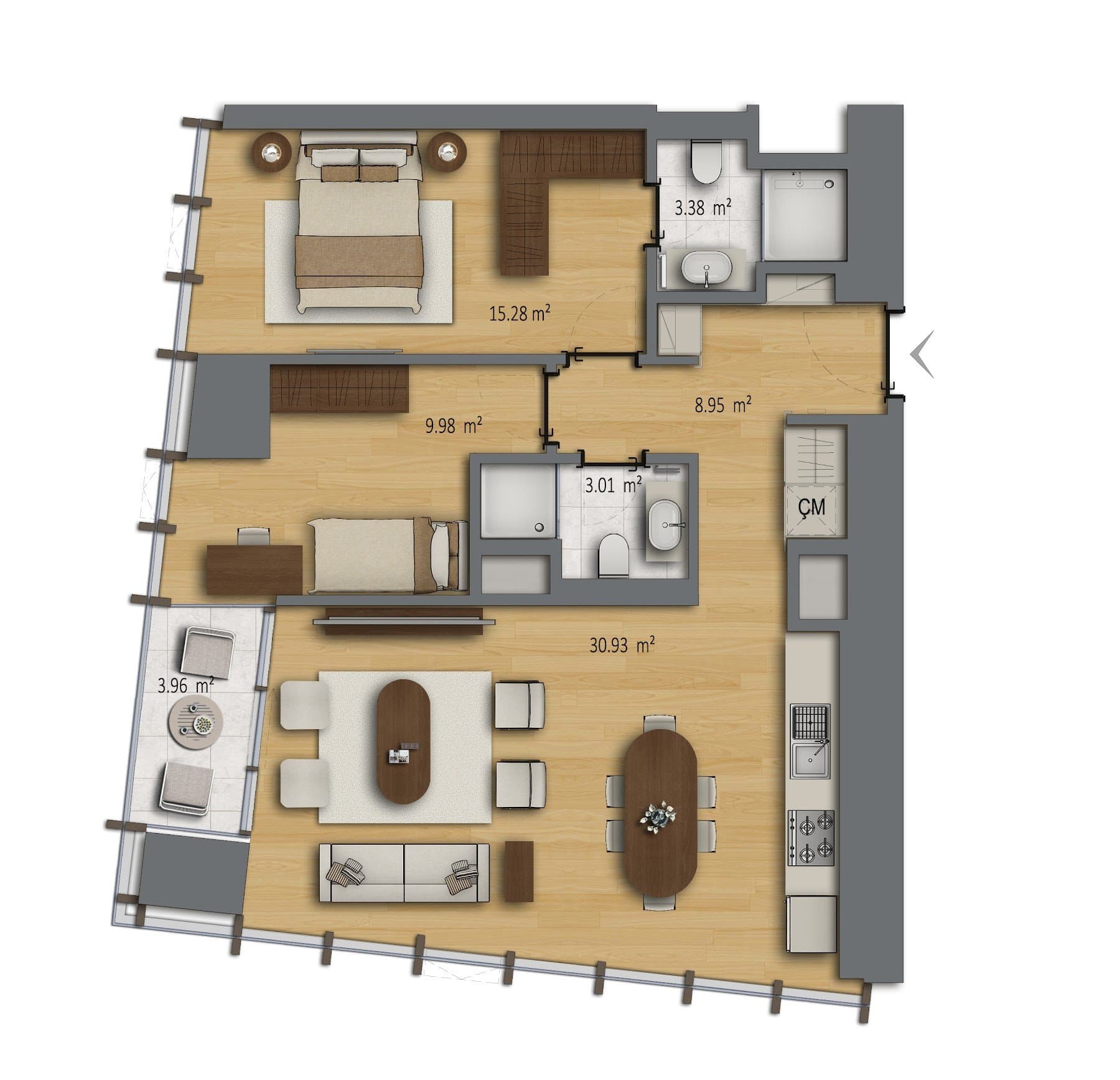 پروژه Bomonti Residences by Rotana – پلان 2+1 Type B