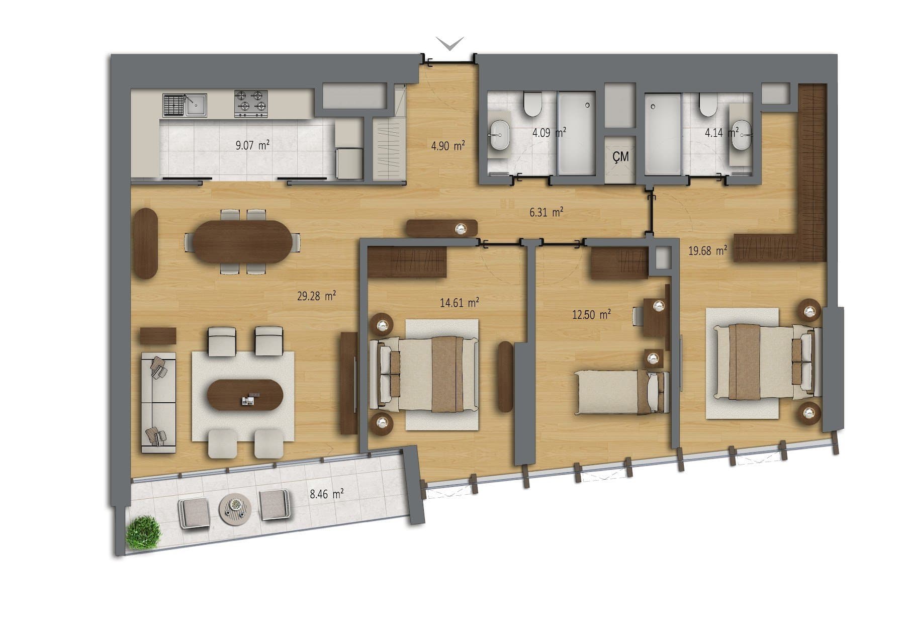 پروژه Bomonti Residences by Rotana – پلان 3+1 Type A