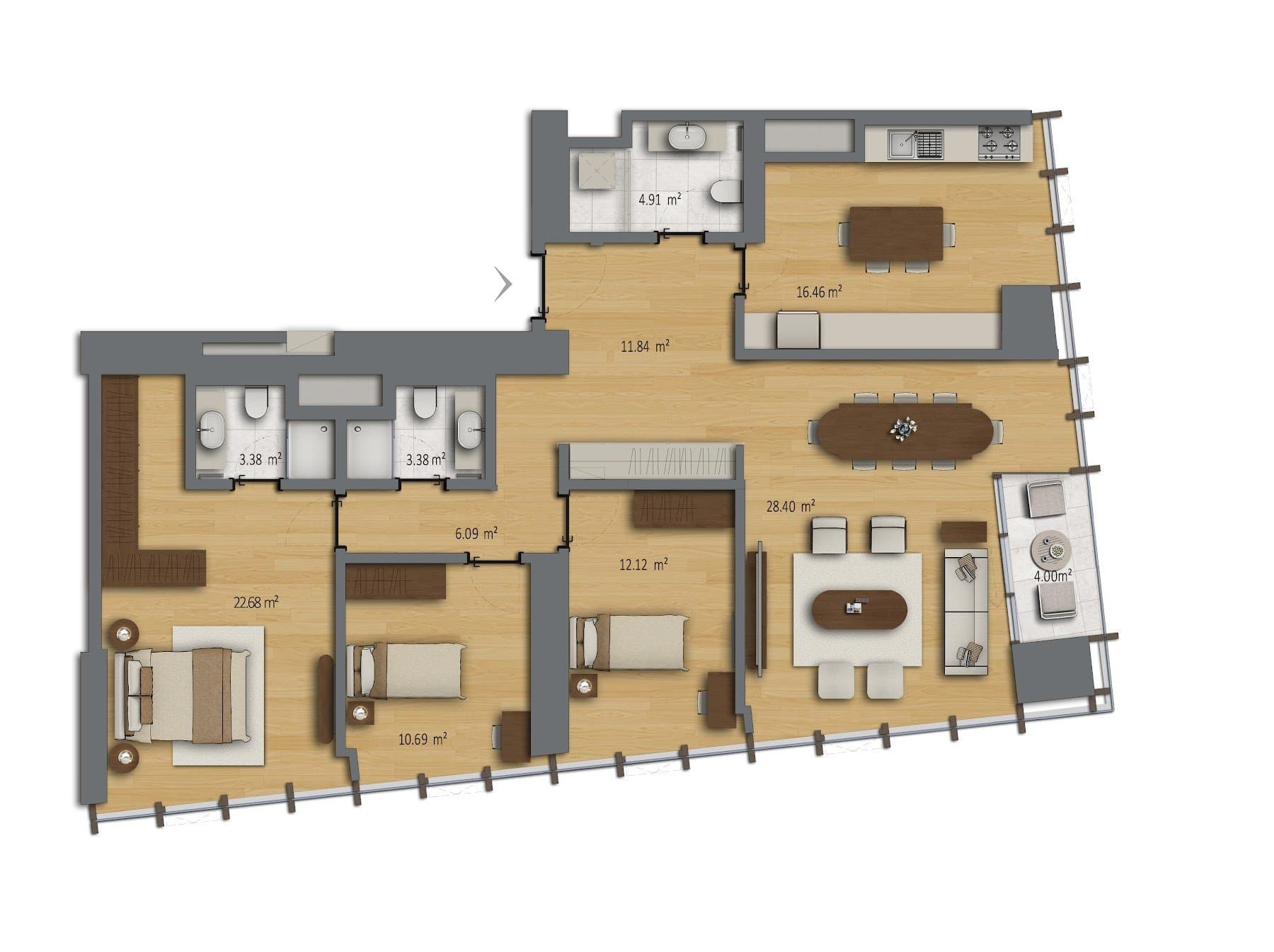 پروژه Bomonti Residences by Rotana – پلان 3+1 Type B