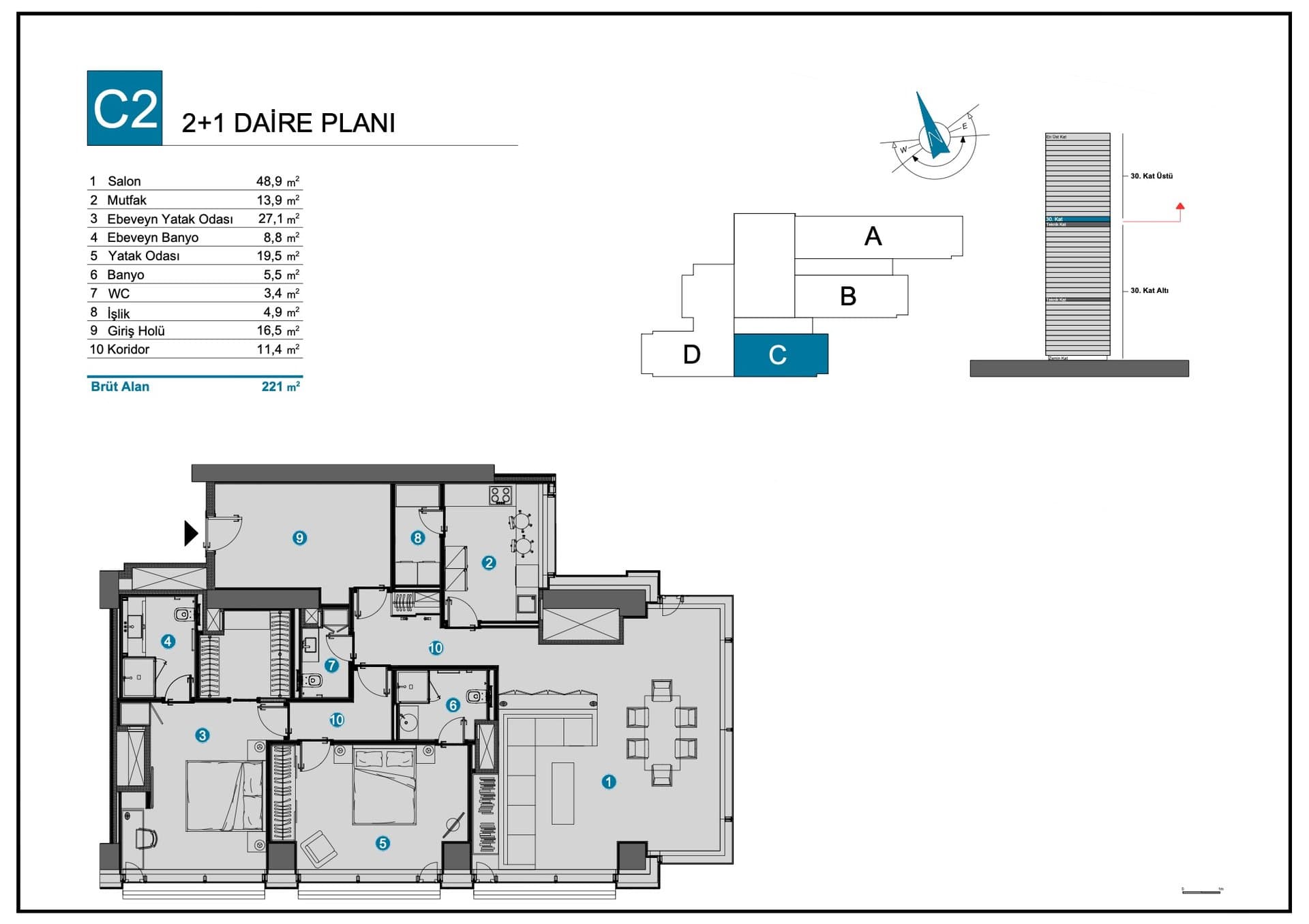 Ciftci Towers Project – 2+1 C2 floor plan