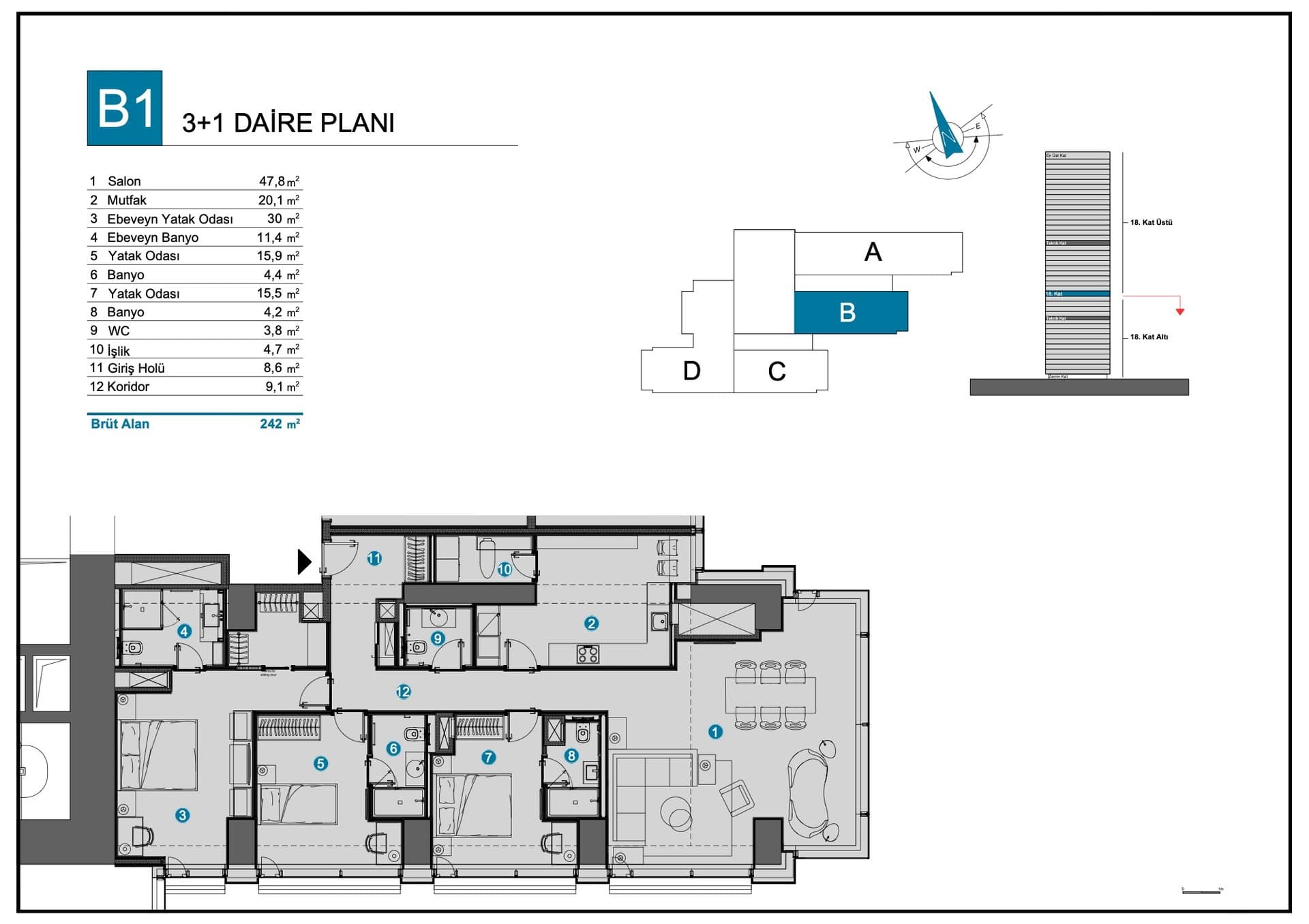Ciftci Towers Project – 3+1 B1 floor plan