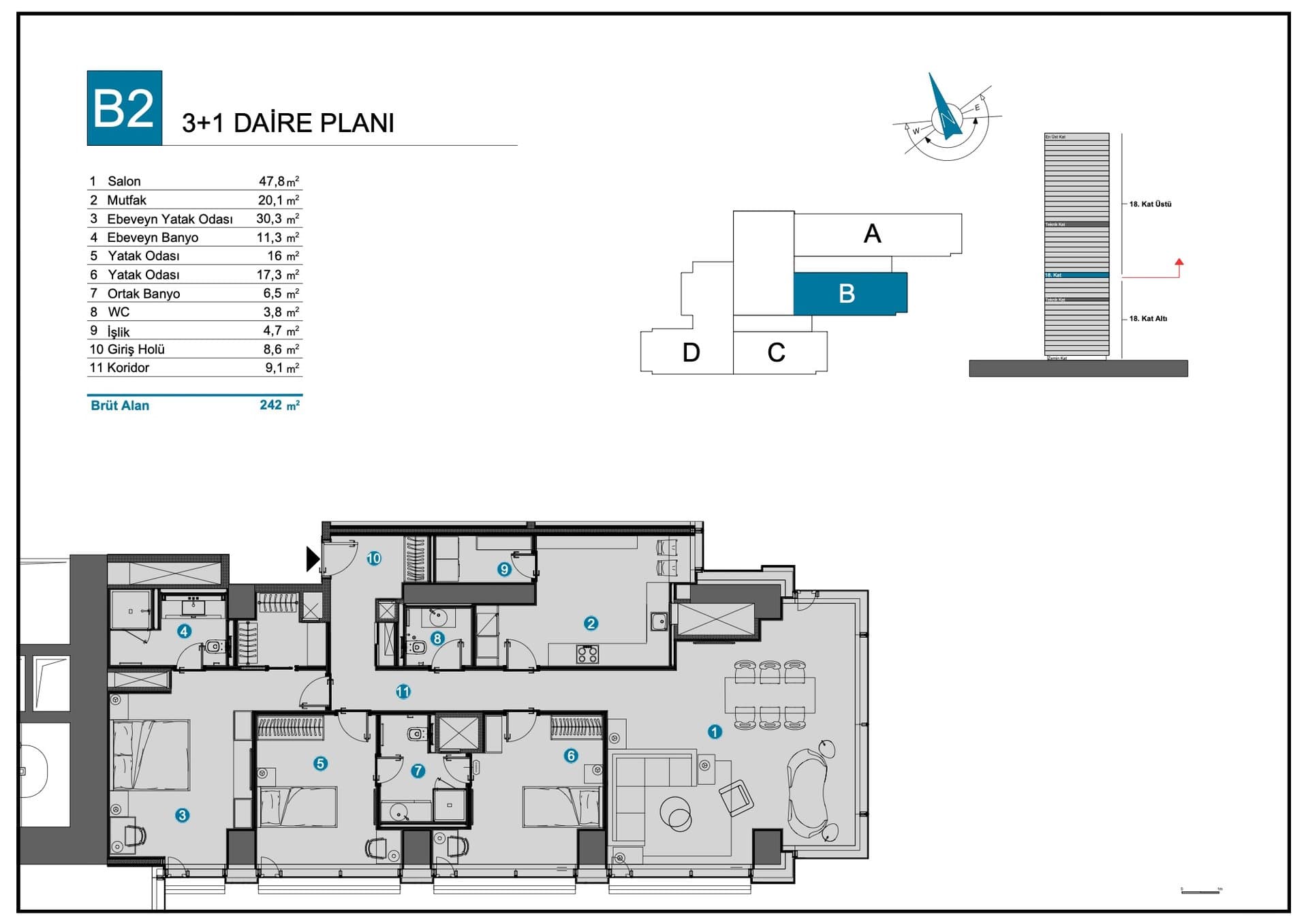 Ciftci Towers Project – 3+1 B2 floor plan