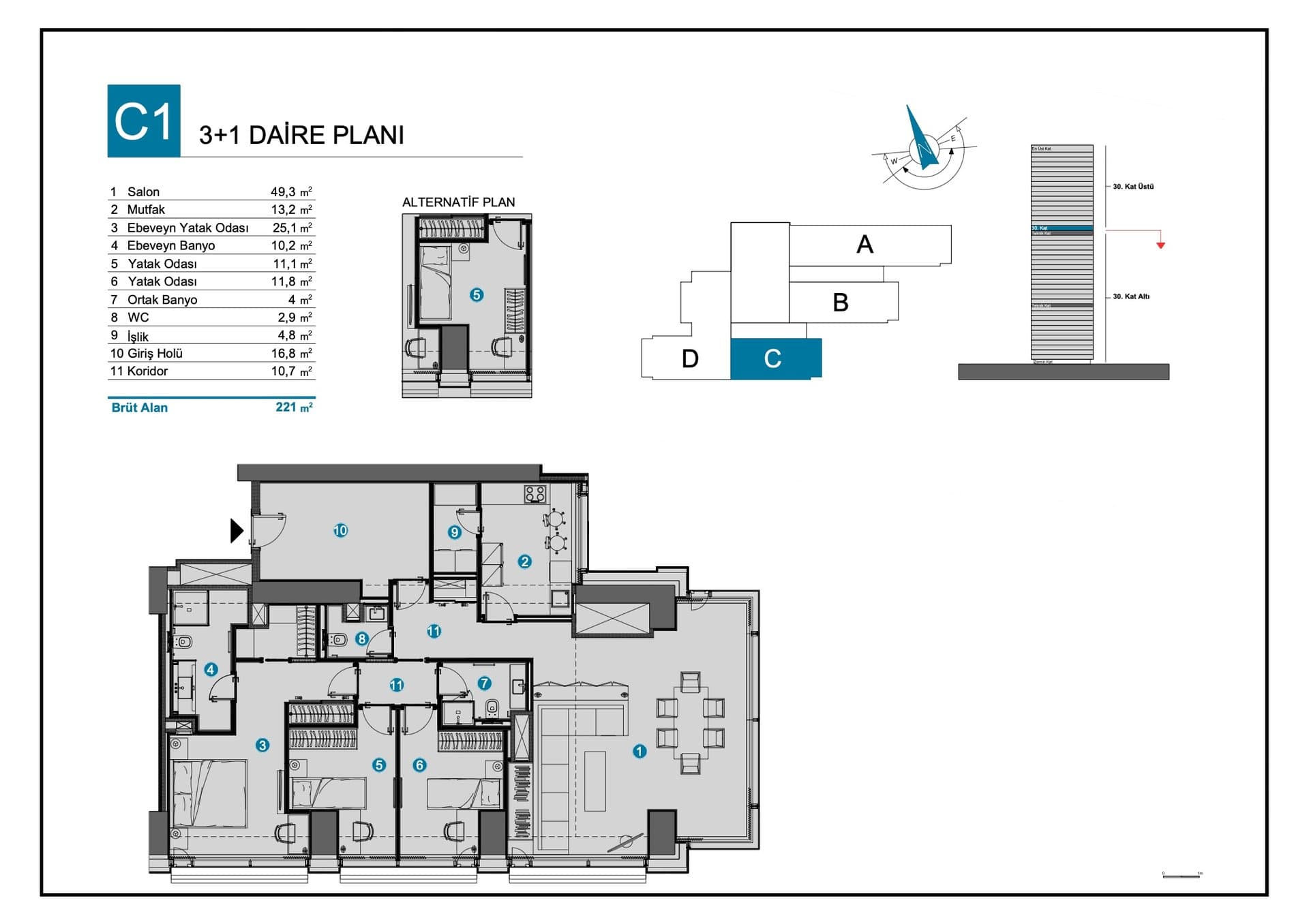Ciftci Towers Project – 3+1 C1 floor plan