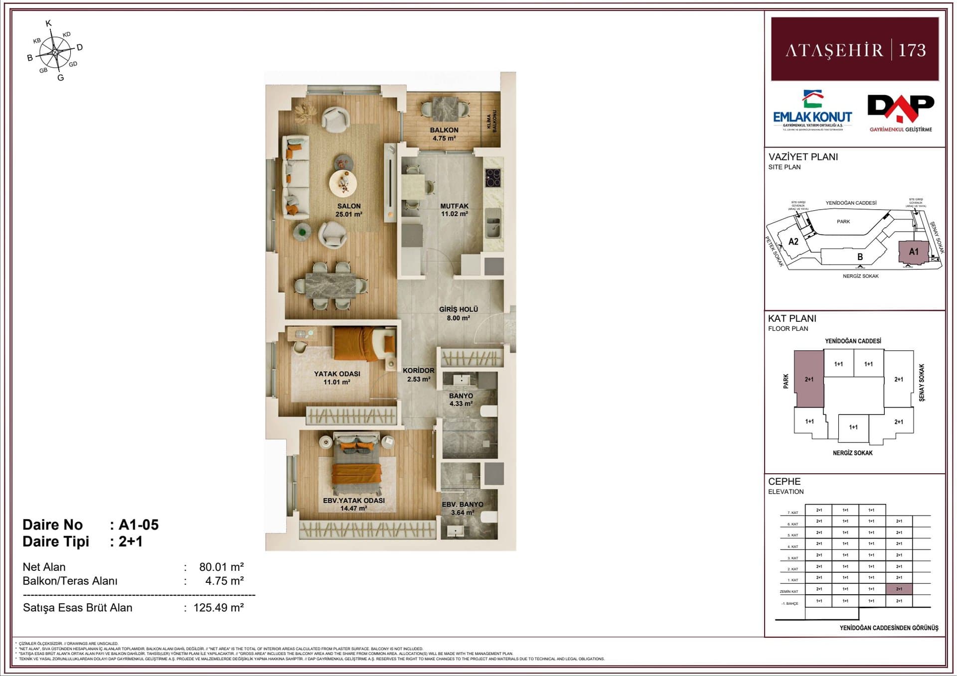 DAP Atasehir 173 Project – 2+1 Type A1-05 floor plan