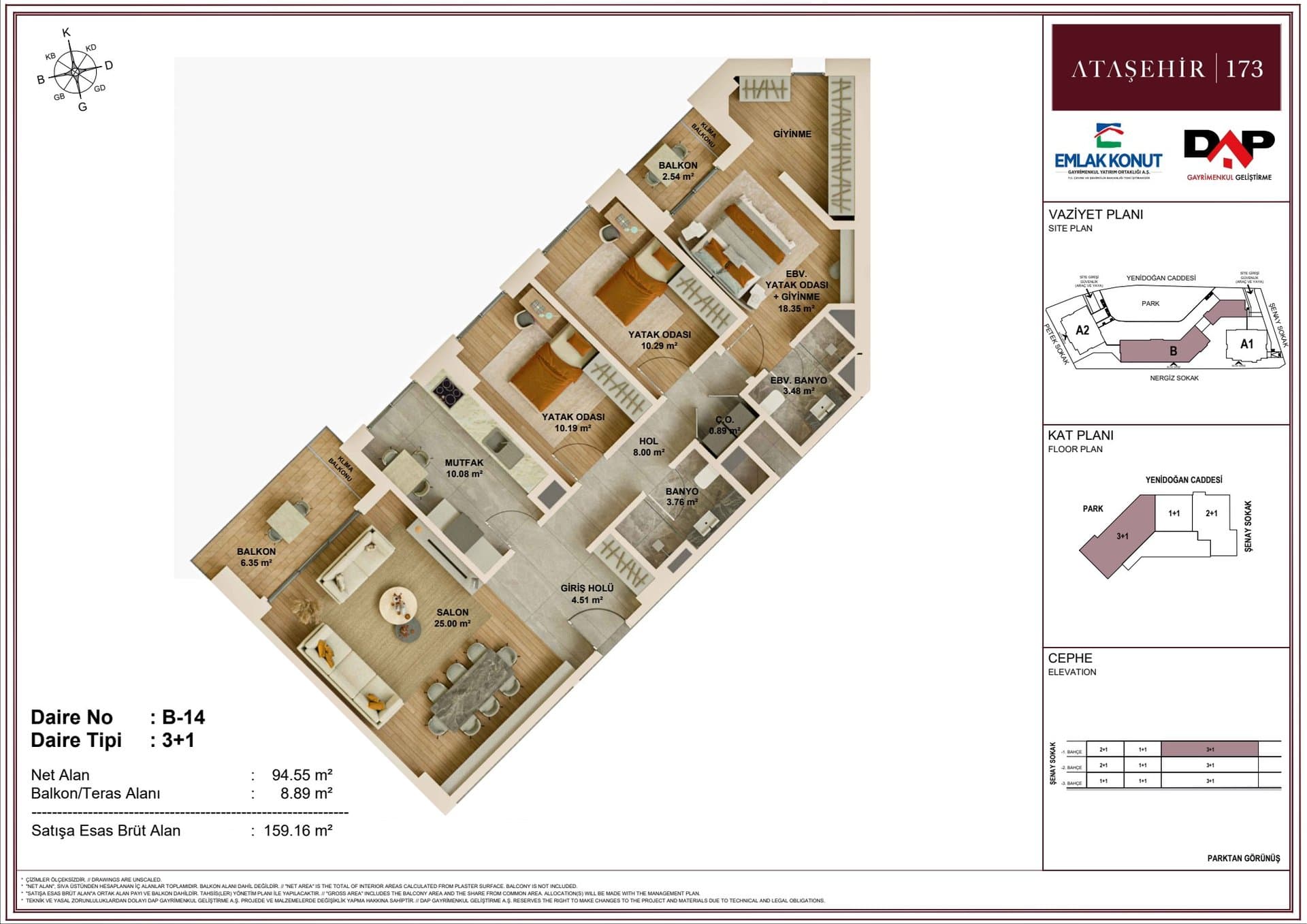 DAP Atasehir 173 Project – 3+1 Type B-14 floor plan