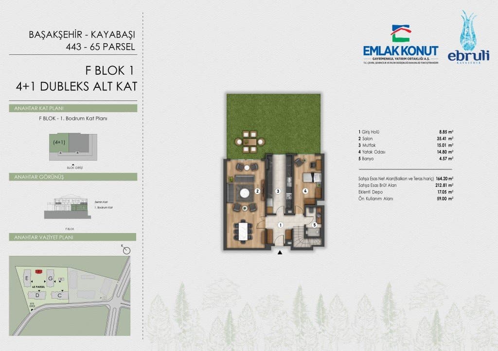 Ebruli Kayasehir Project – 4+1 Duplex Lower Floor (F Block) floor plan