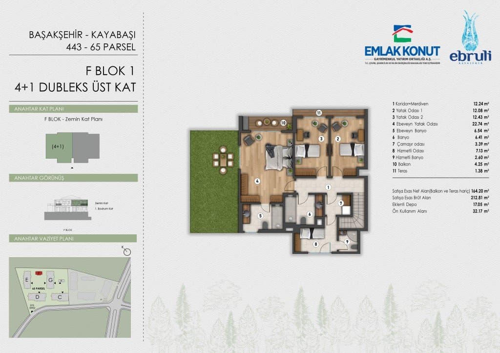 Ebruli Kayasehir Project – 4+1 Duplex Upper Floor (F Block) floor plan