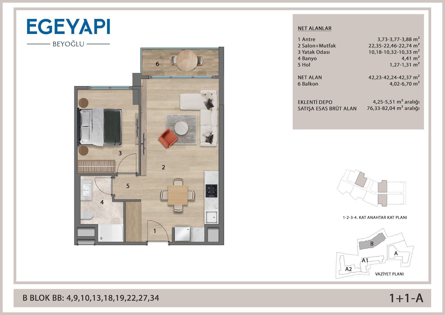 Ege Yapi Beyoglu Project – 1+1 Type A floor plan