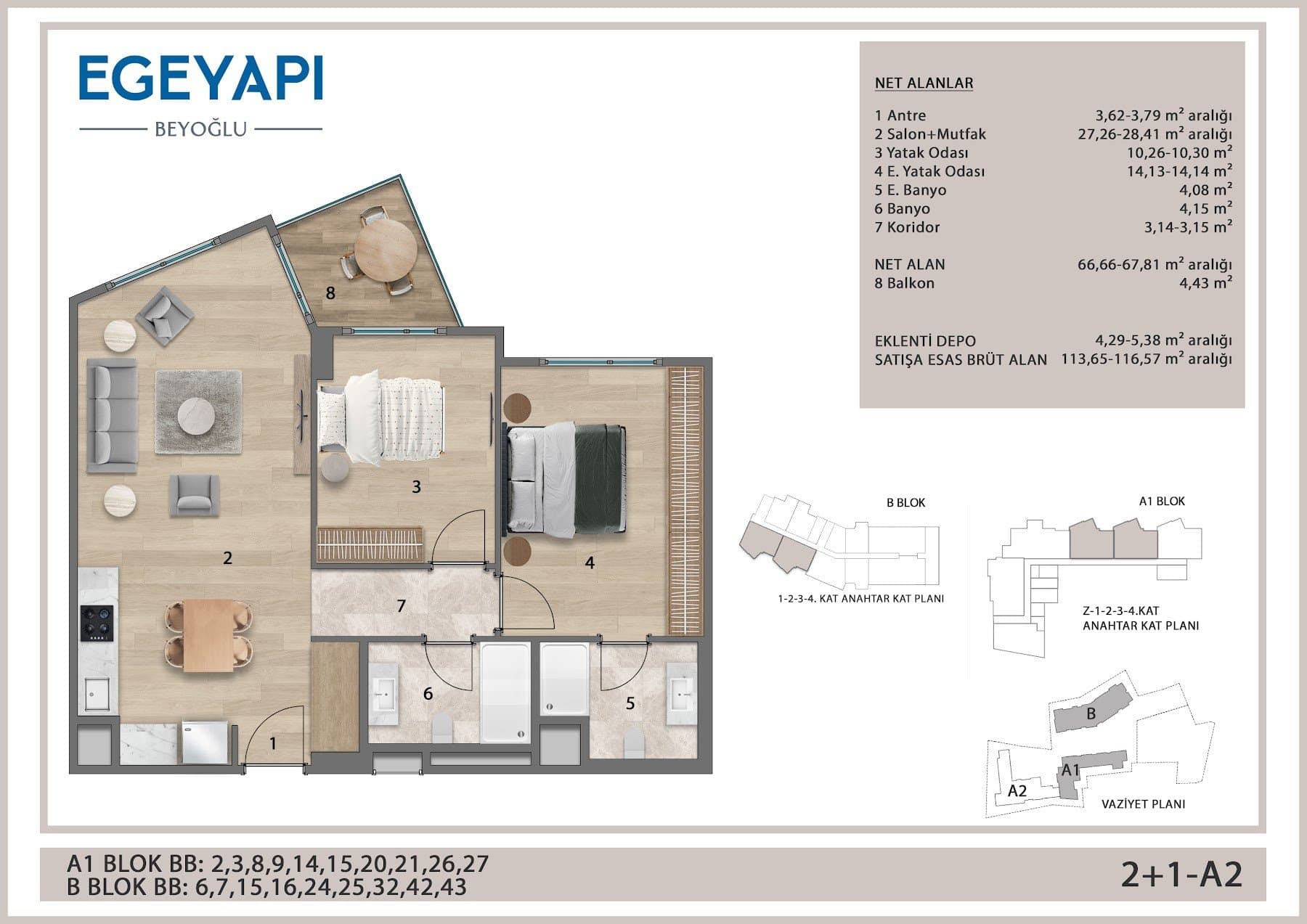 Ege Yapi Beyoglu Project – 2+1 Type A2 floor plan