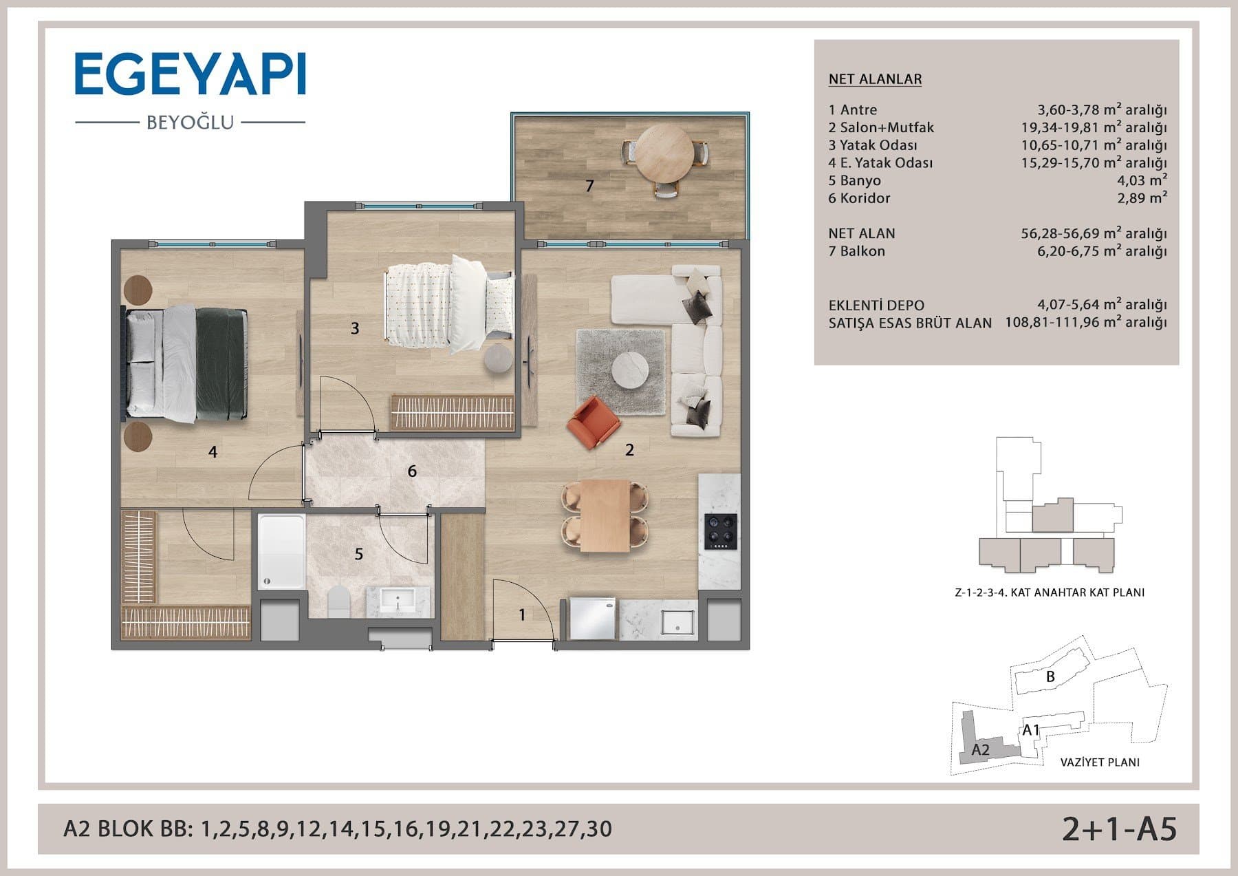 Ege Yapi Beyoglu Project – 2+1 Type A5 floor plan