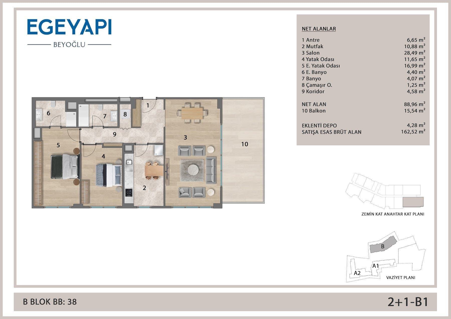 Ege Yapi Beyoglu Project – 2+1 Type B1 floor plan