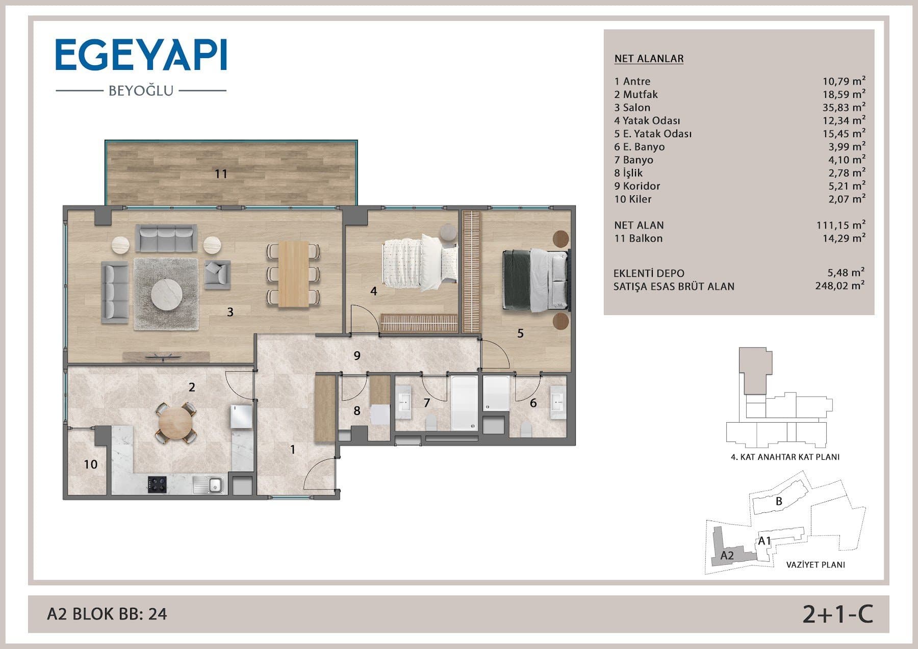 Ege Yapi Beyoglu Project – 2+1 Type C floor plan