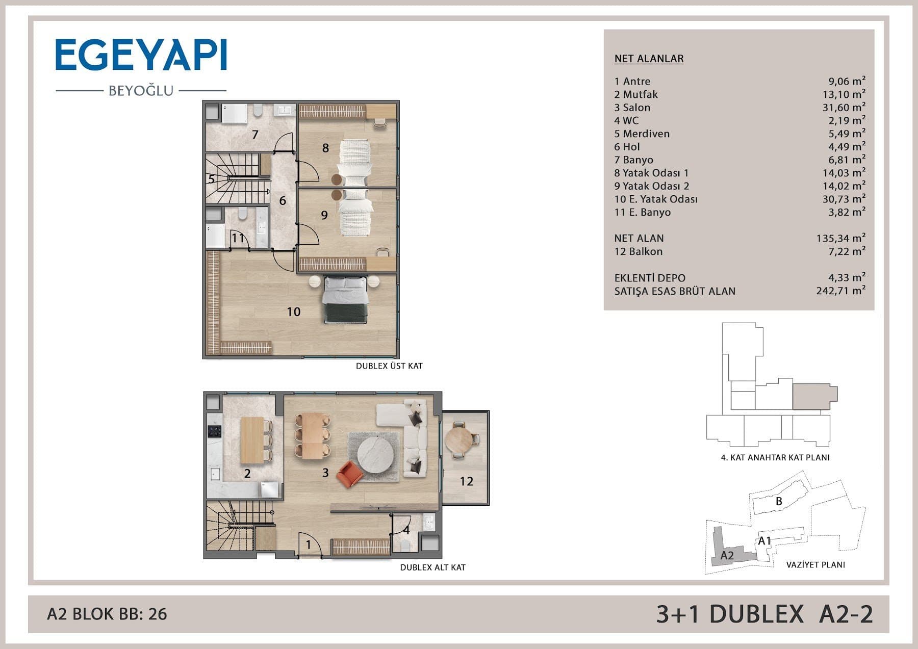 Ege Yapi Beyoglu Project – 3+1 Duplex Type A2-2 floor plan