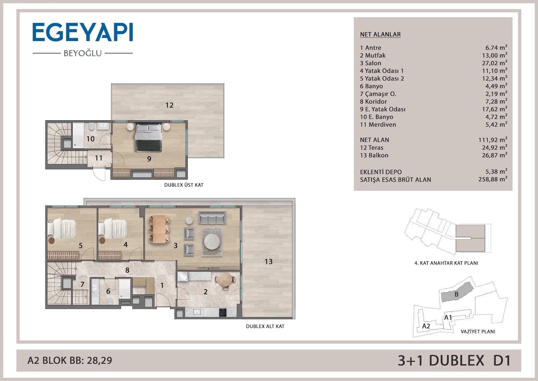 Ege Yapi Beyoglu Project – 3+1 Duplex Type D1 floor plan