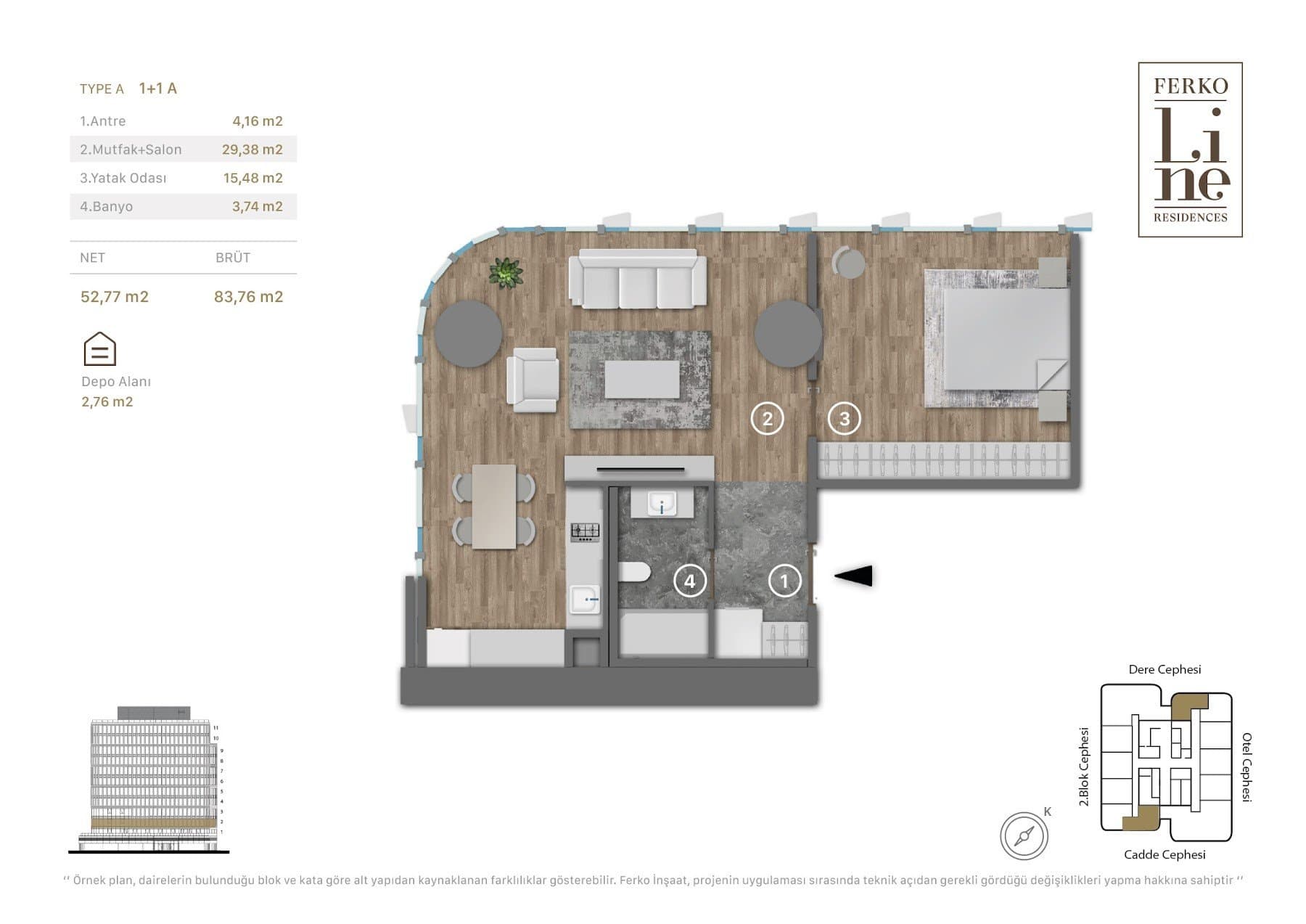 Проект Ferko Line Residences – планировка 1+1 Type A