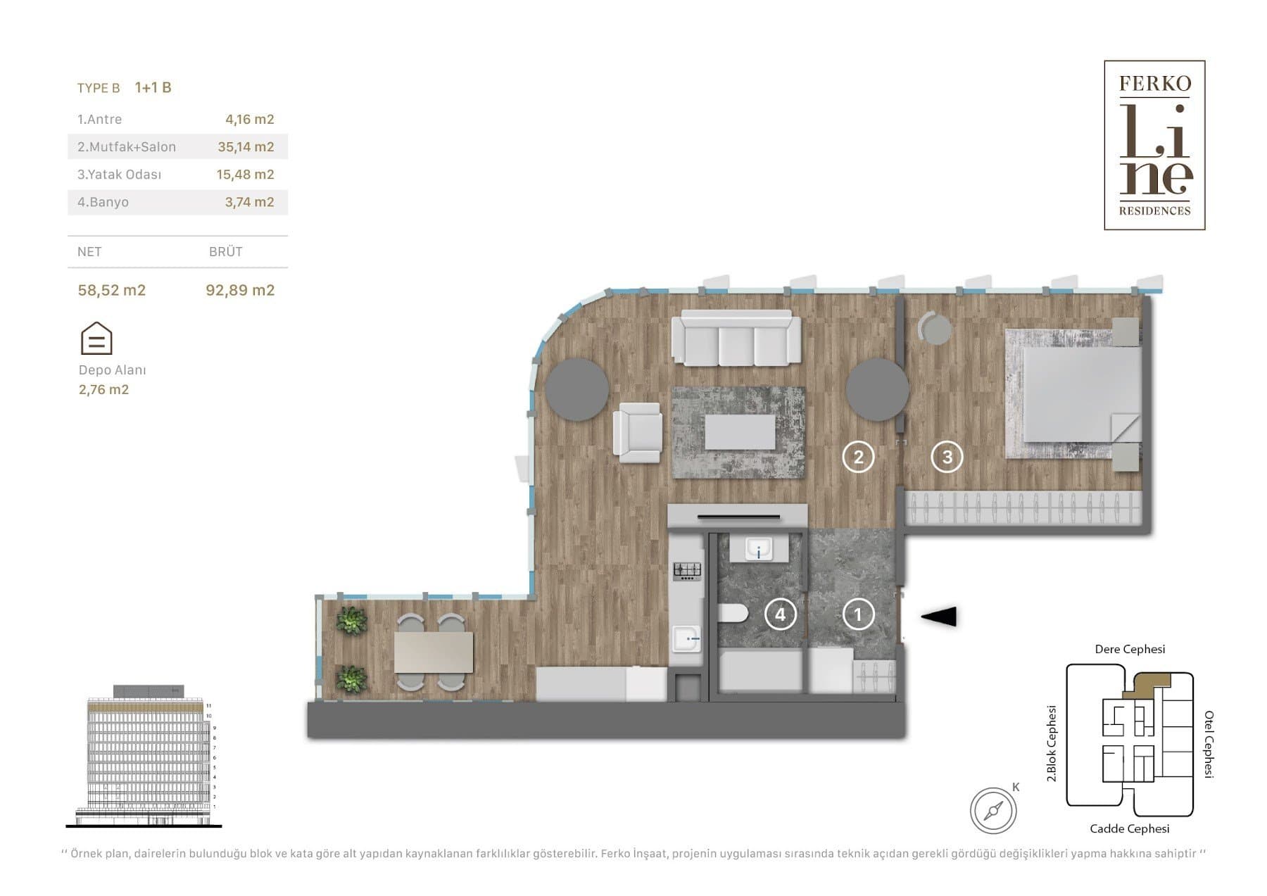 Проект Ferko Line Residences – планировка 1+1 Type B