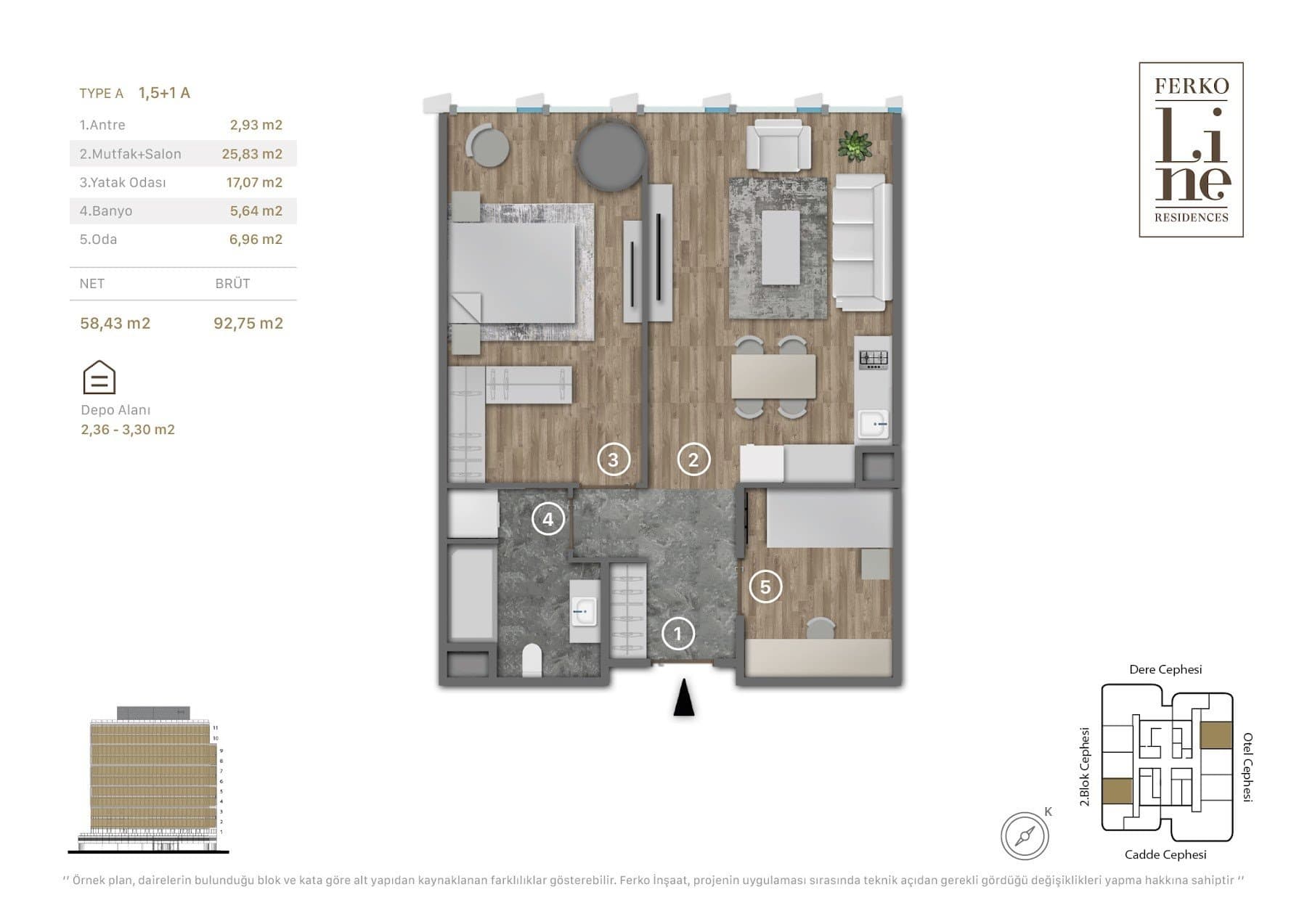 Проект Ferko Line Residences – планировка 1.5+1 Type A