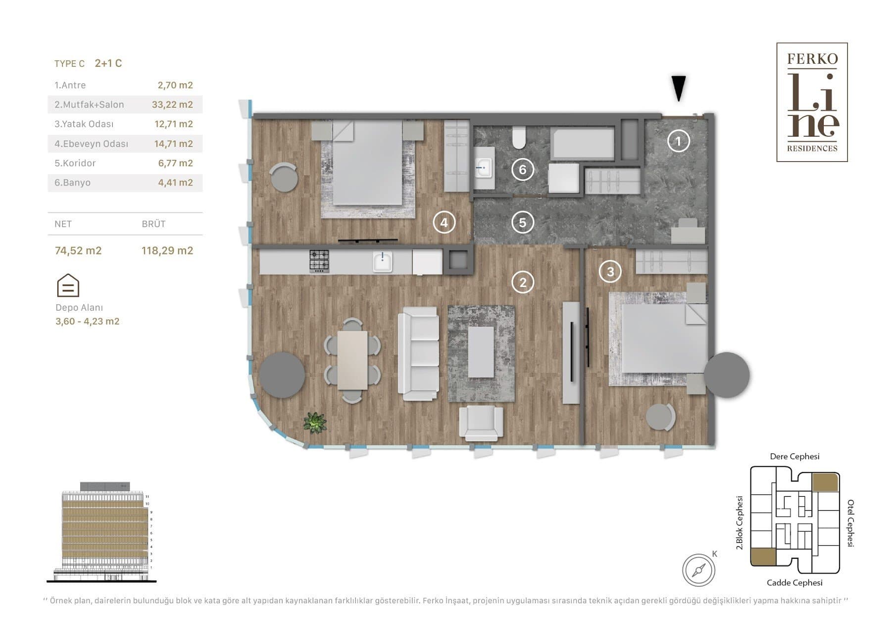 Проект Ferko Line Residences – планировка 2+1 Type C