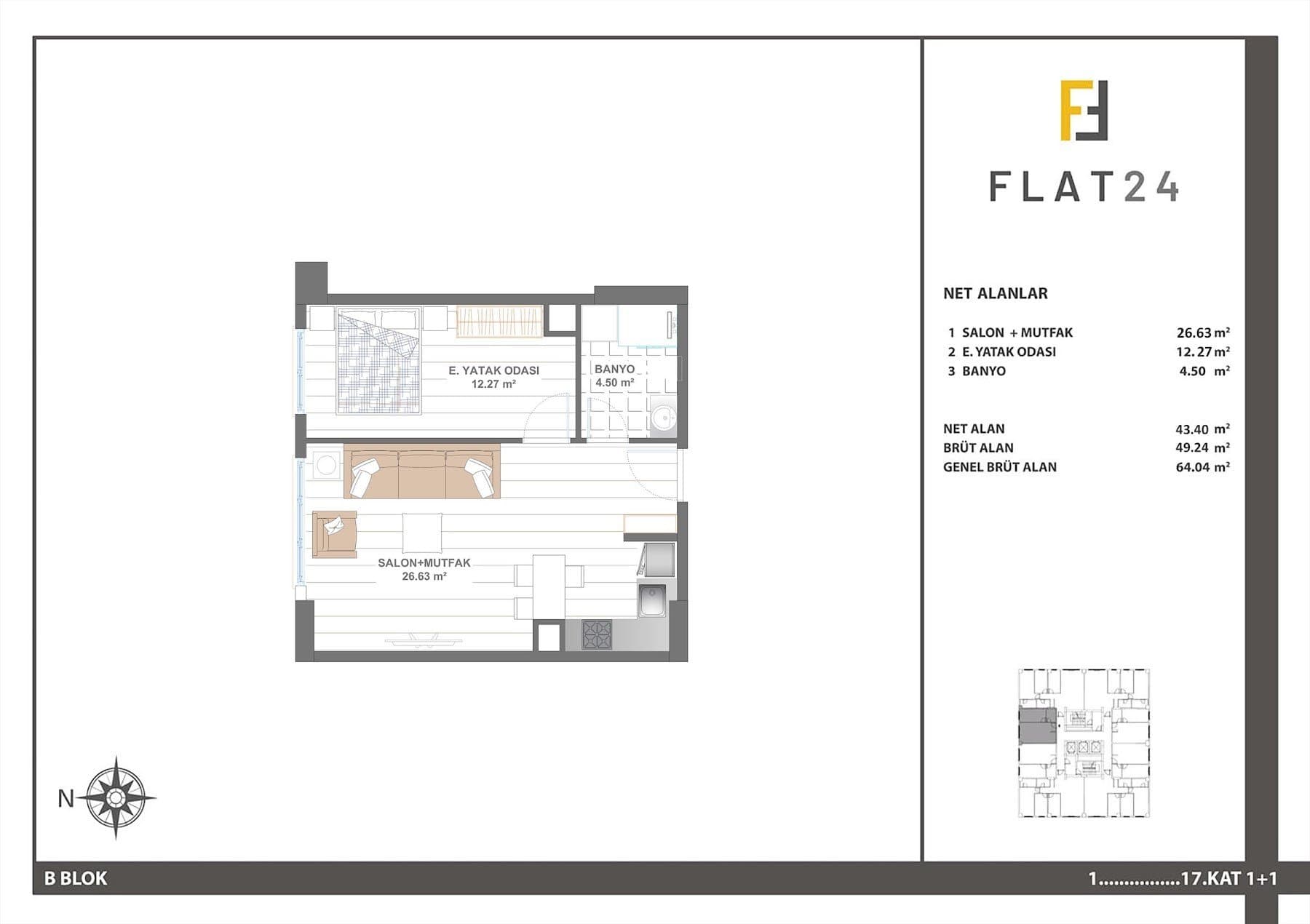 Flat 24 Project – 1+1 (Block B) floor plan