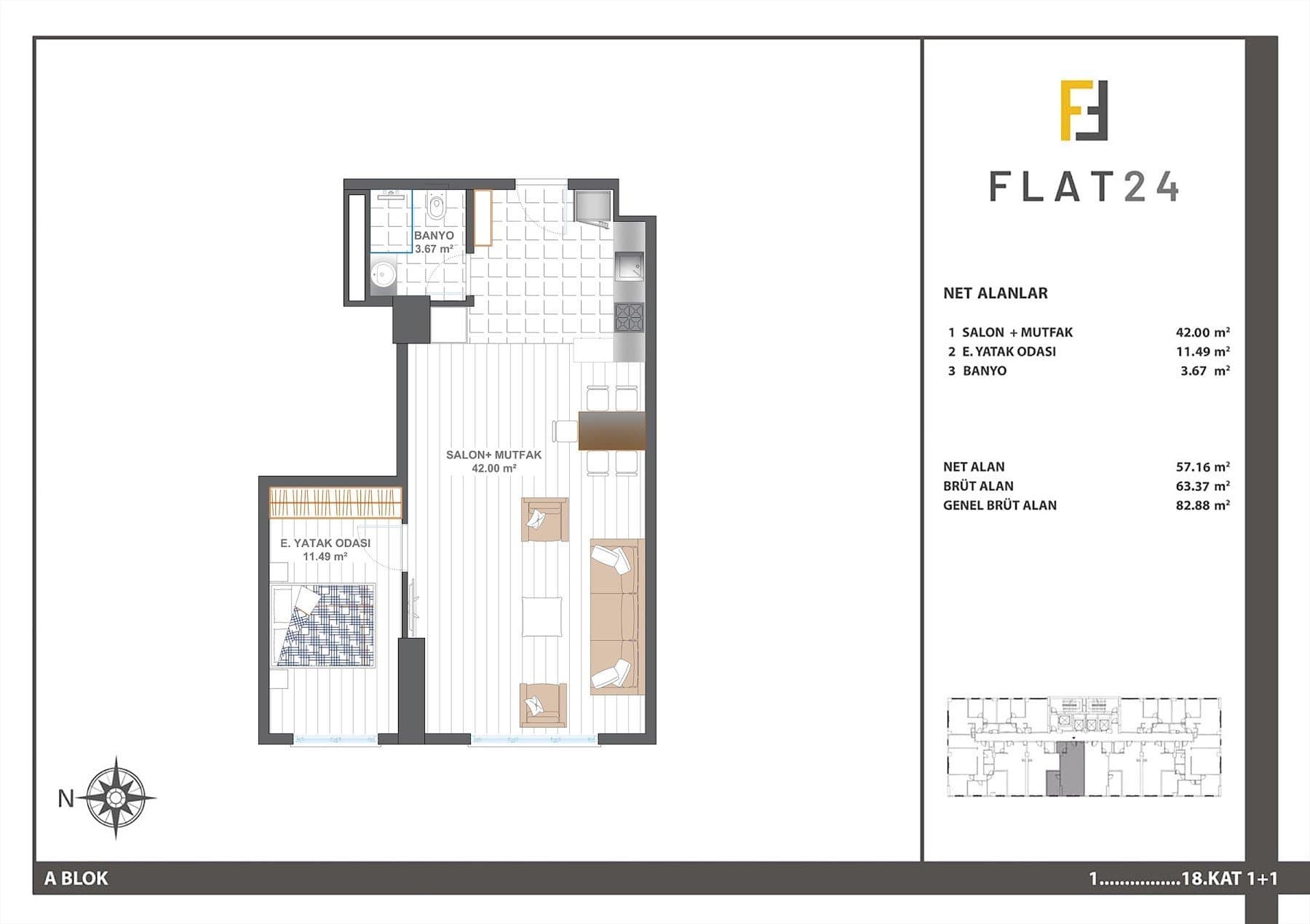 Flat 24 Project – 1+1 (Block A) floor plan