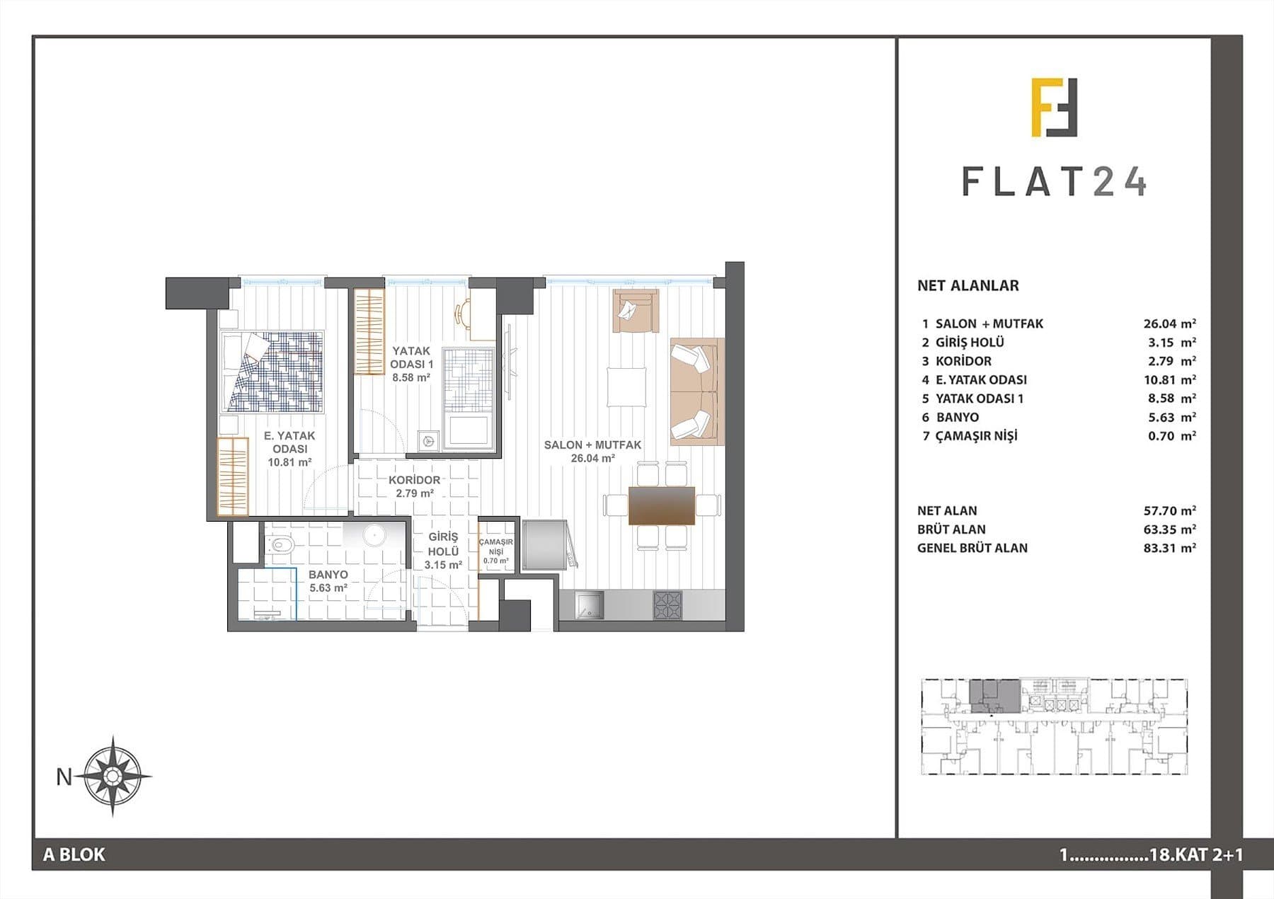 Flat 24 Project – 2+1 Type A (Block A) floor plan