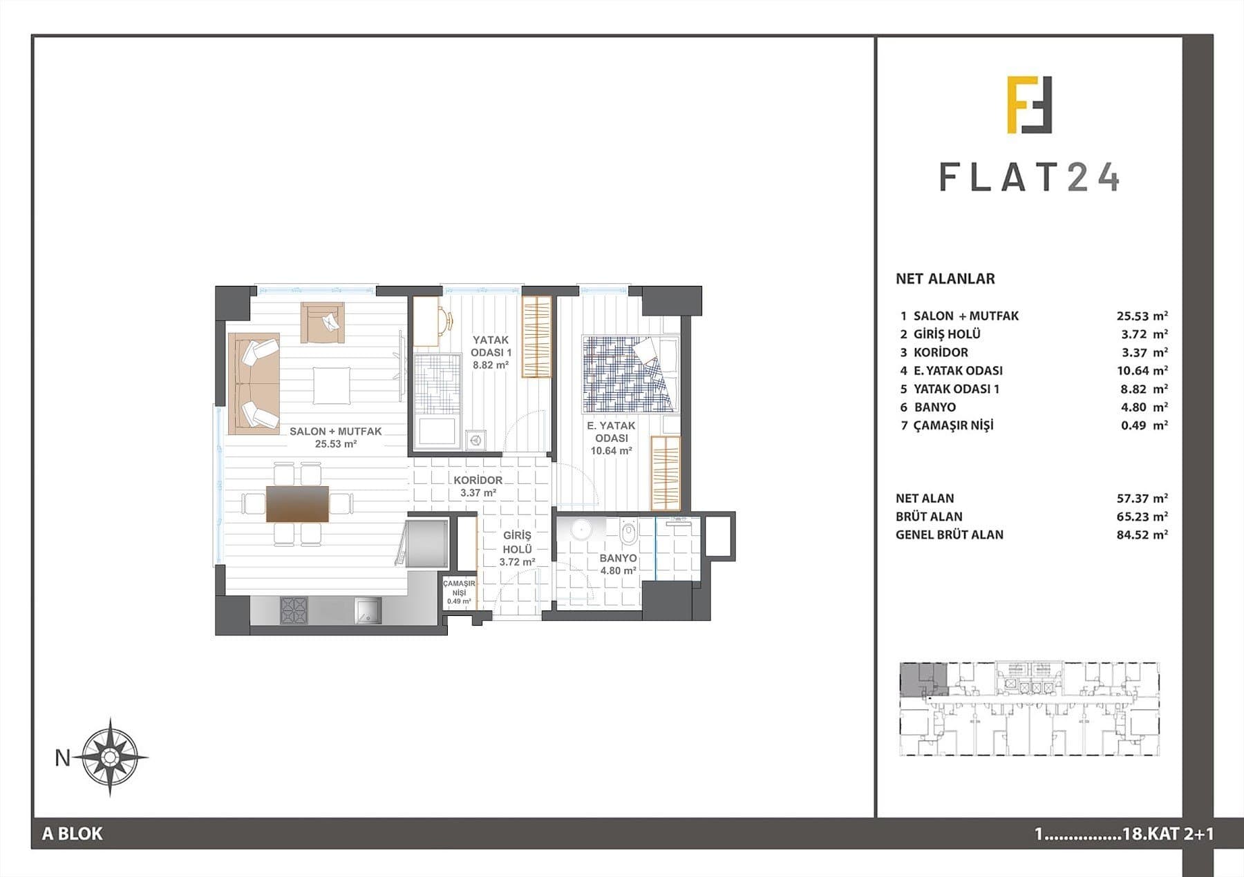 Flat 24 Project – 2+1 Type B (Block A) floor plan