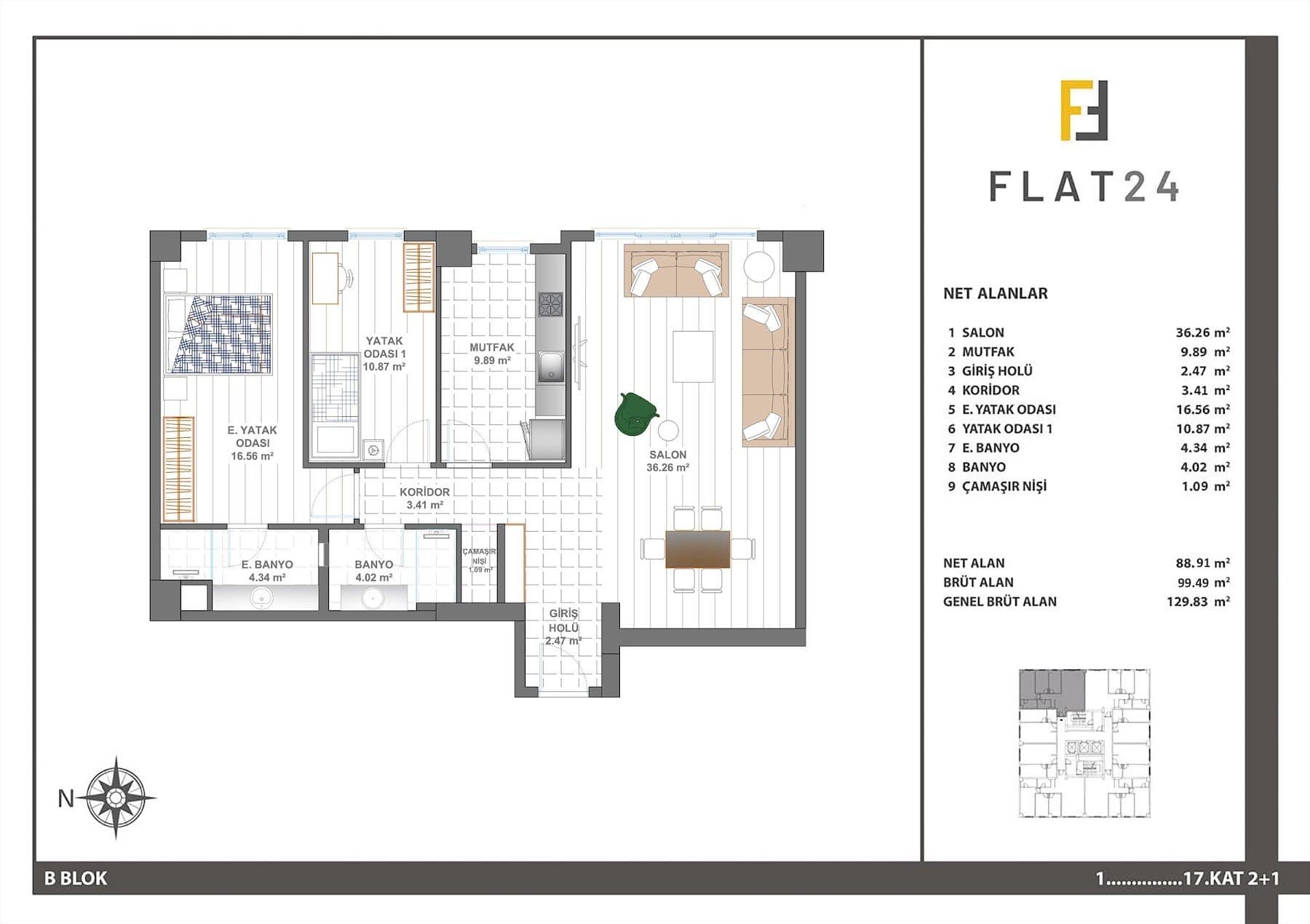Flat 24 Project – 2+1 (Block B) floor plan