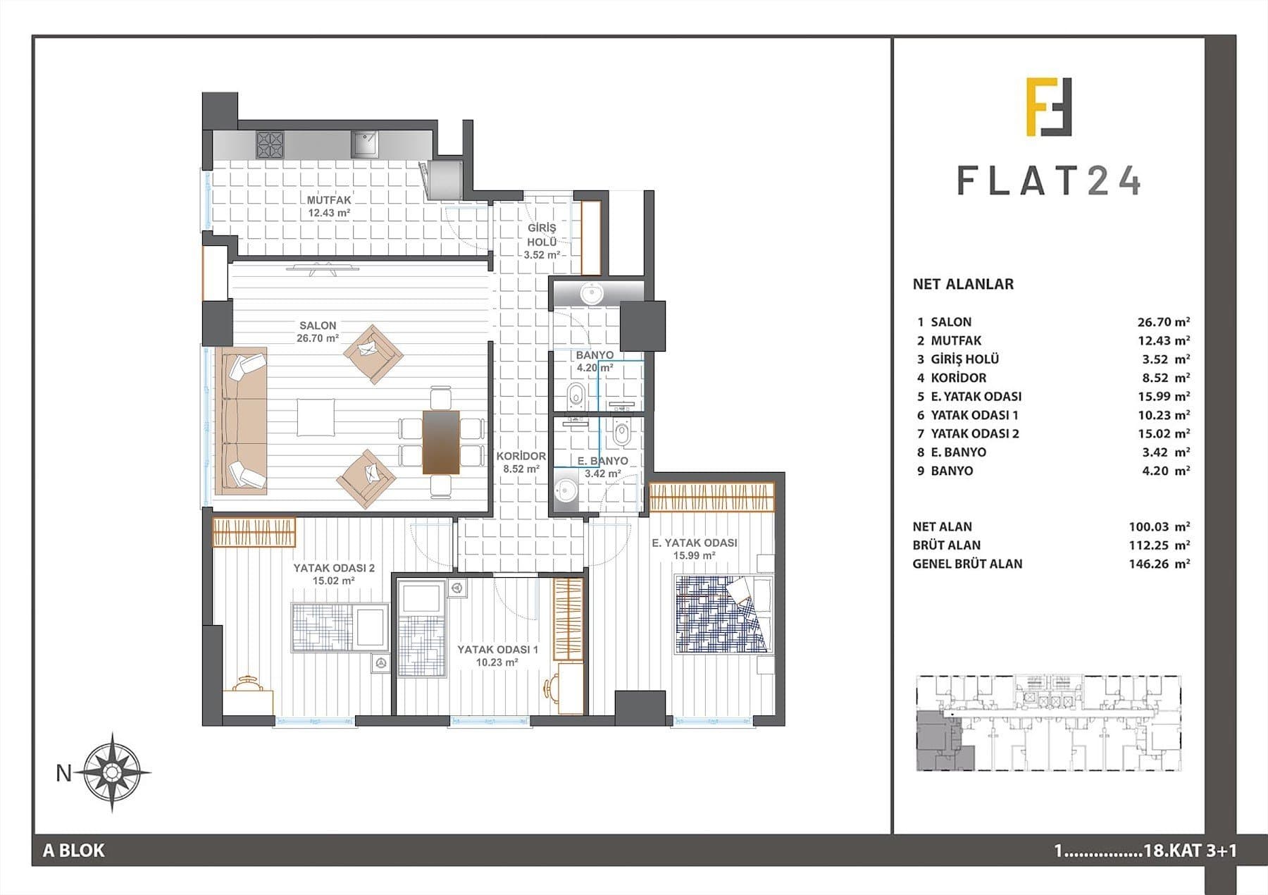 Flat 24 Project – 3+1 (Block A) floor plan
