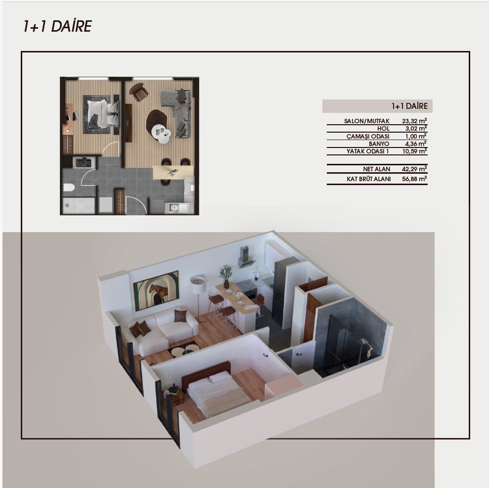 Genn Halkali Project – 1+1 Single-Aspect floor plan