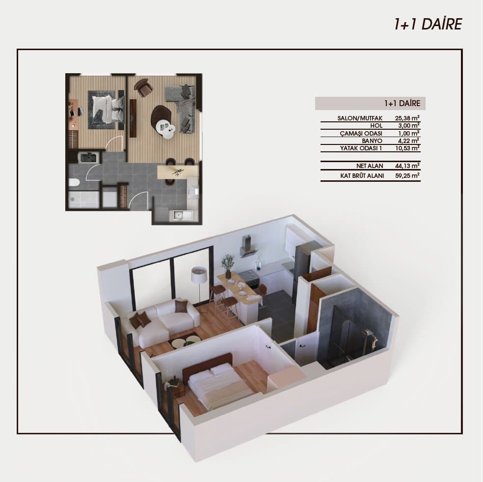 Genn Halkali Project – 1+1 Corner floor plan