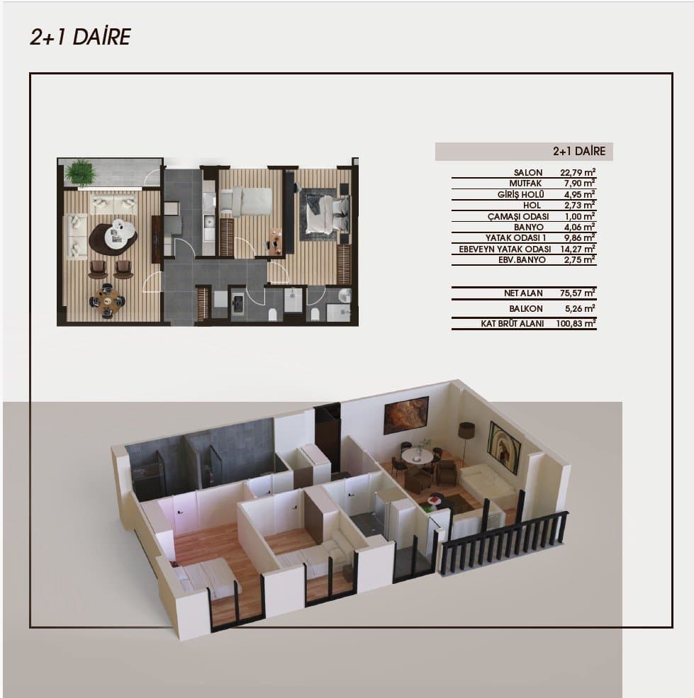 Genn Halkali Project – 2+1 Single-Aspect floor plan