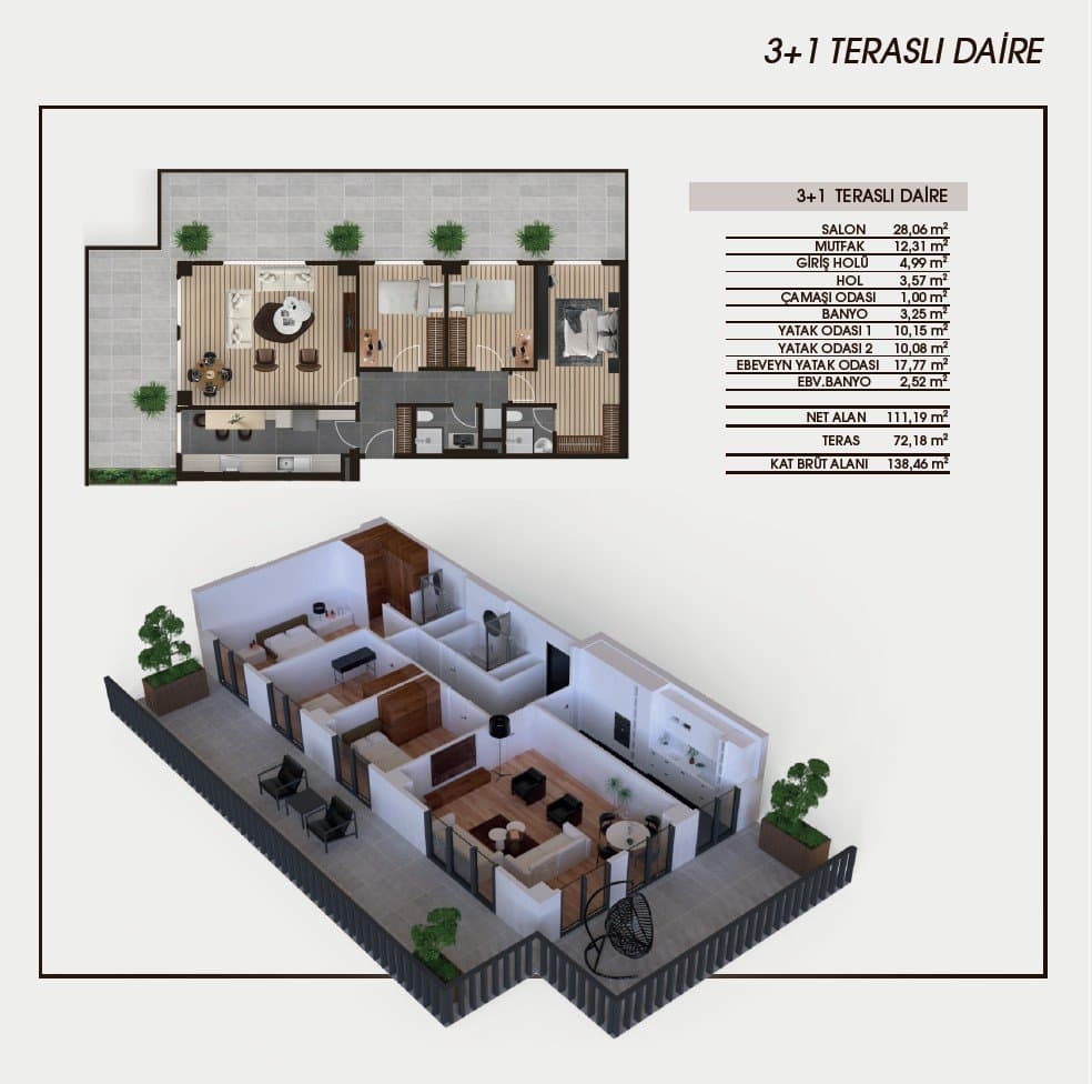 Genn Halkali Project – 3+1 Corner with Terrace floor plan