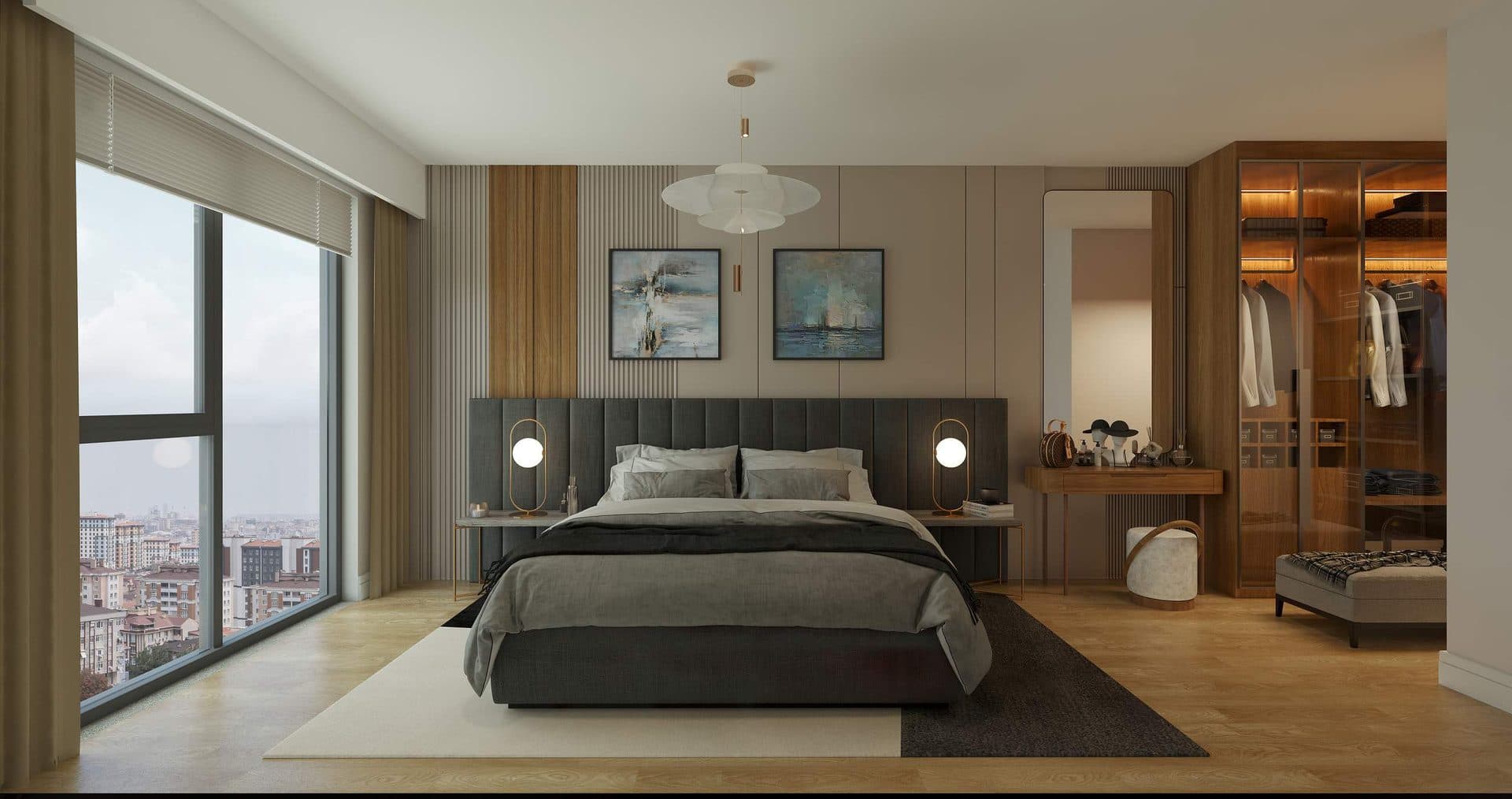 Master bedroom with a walk-in dressing area