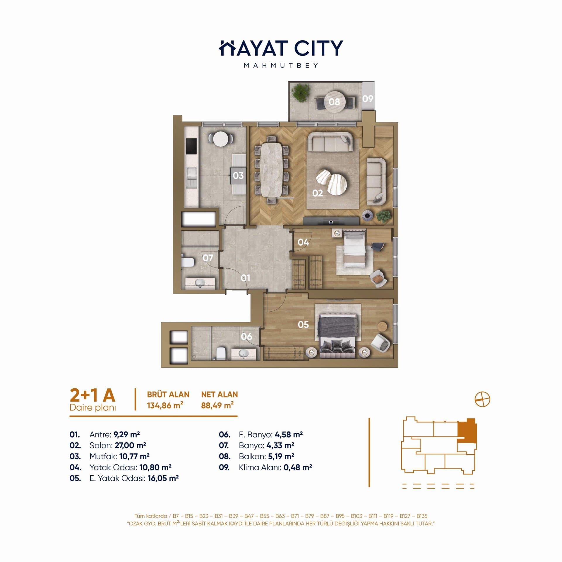 پروژه Hayat City – پلان 2+1 A