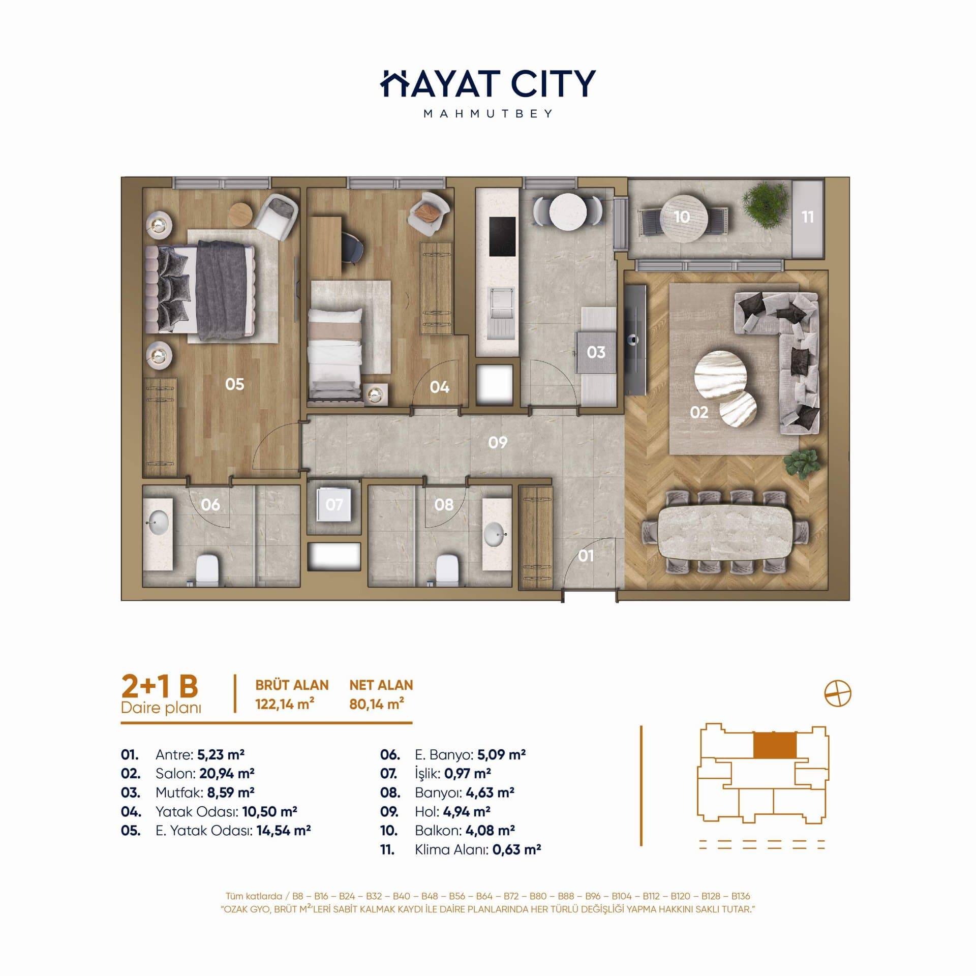 پروژه Hayat City – پلان 2+1 B