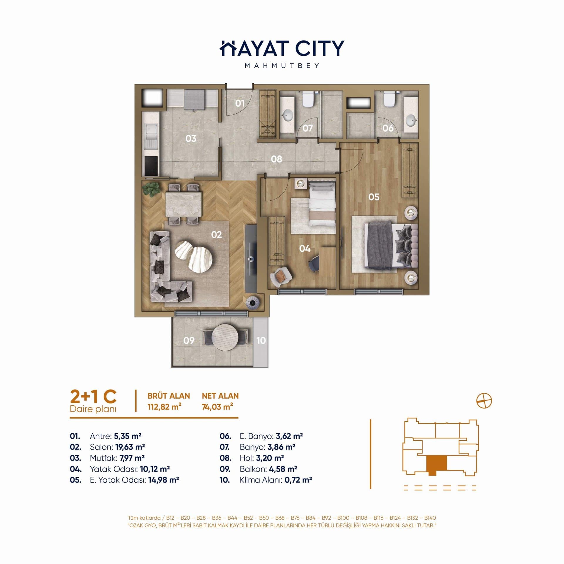 پروژه Hayat City – پلان 2+1 C