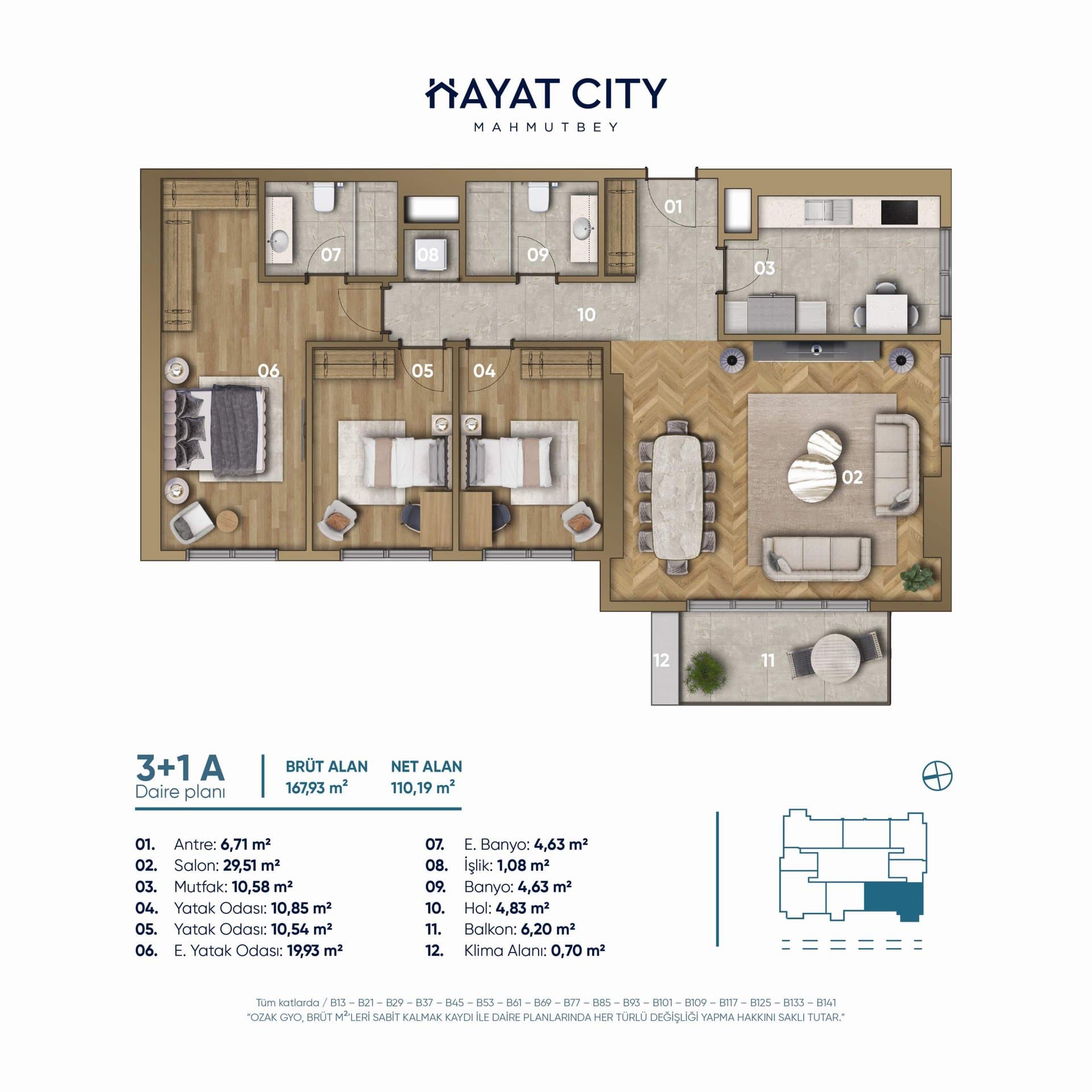پروژه Hayat City – پلان 3+1 A