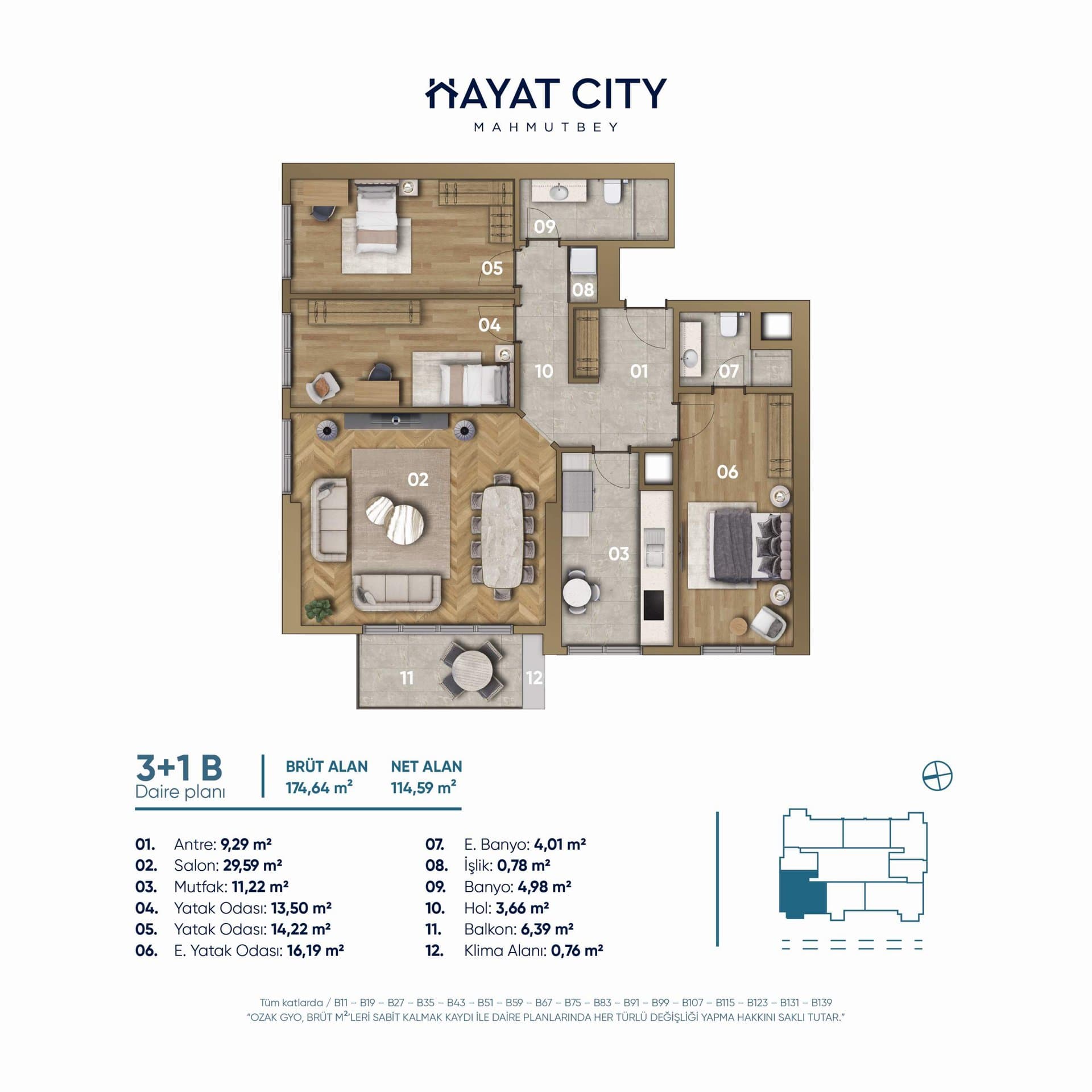 پروژه Hayat City – پلان 3+1 B