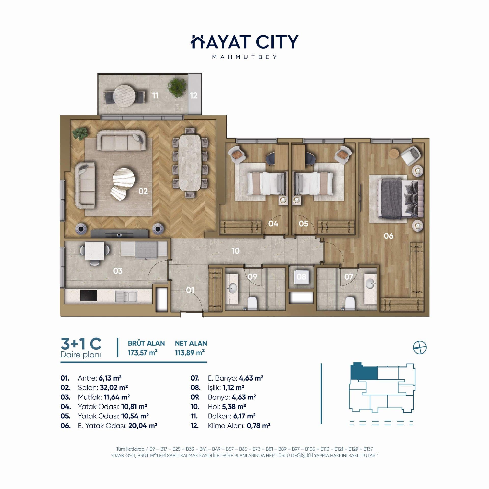 پروژه Hayat City – پلان 3+1 C
