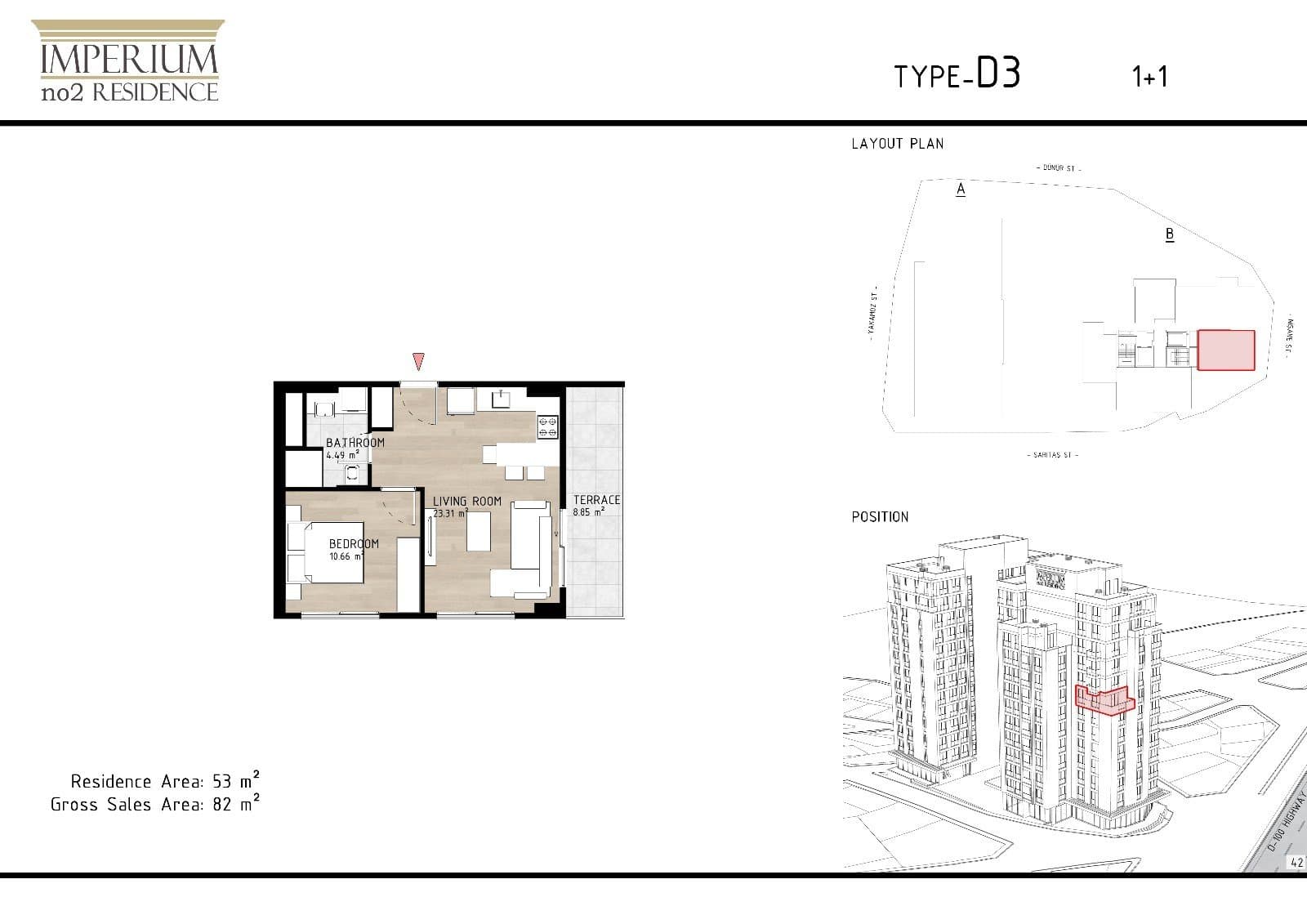 مشروع امبريوم نو 2 ريزيدنس – مخطط 1+1 Type D3